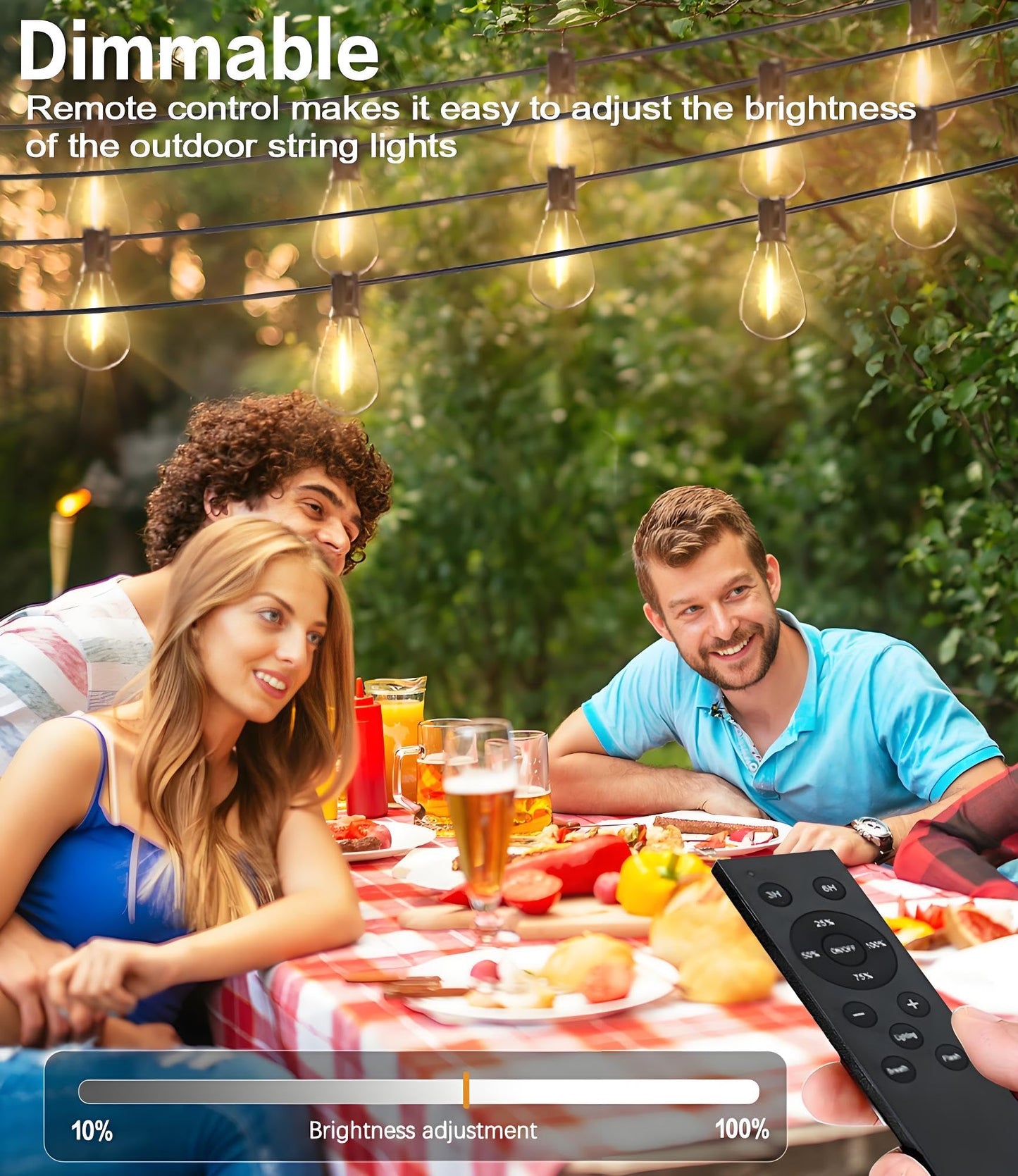 Tenmiro LED Outdoor String Lights, 200FT with Remote, 74+2 Shatterproof Bulbs, Dimmable, Warm Light, Model S11-12FT, Patio Decor