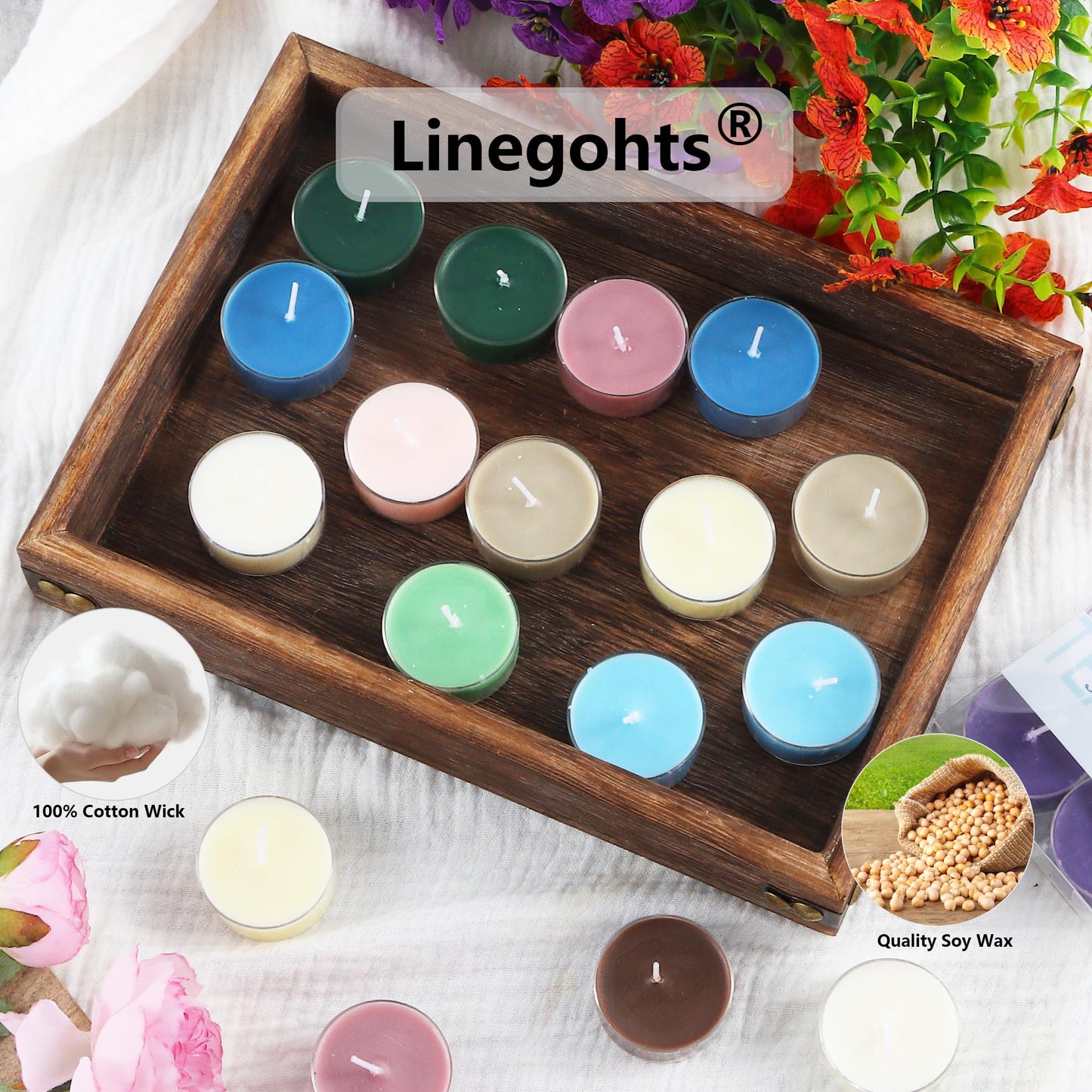 Linegohts Assorted Scented Tea Light Candles - 4Pcs Soy Wax, 4 Hours Burn Time, Perfect For Weddings, ValentineS Day, And Parties