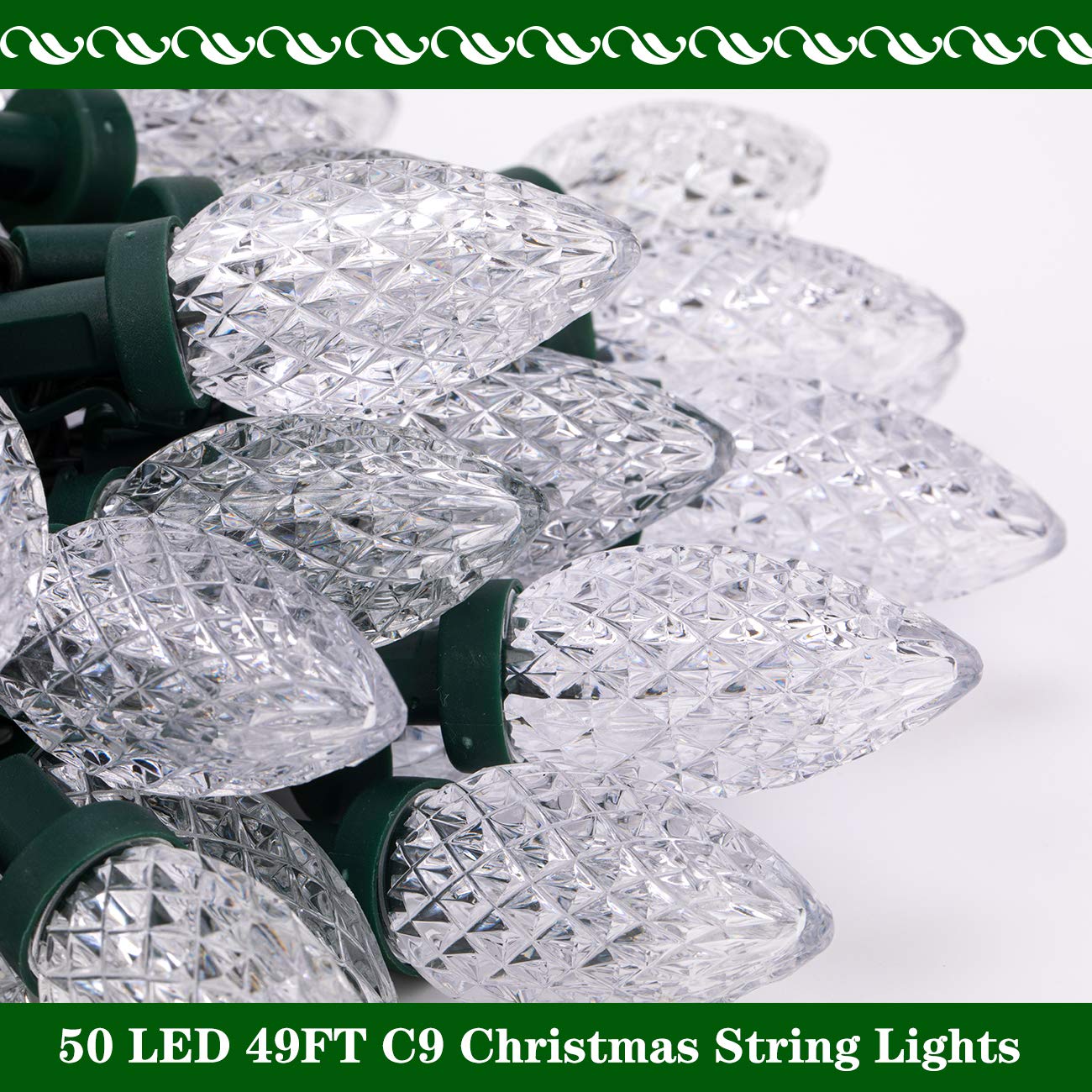 AWQ C9 Christmas String Lights, 50 FT, 8 Modes, Waterproof, Warm White, Model 610452362085