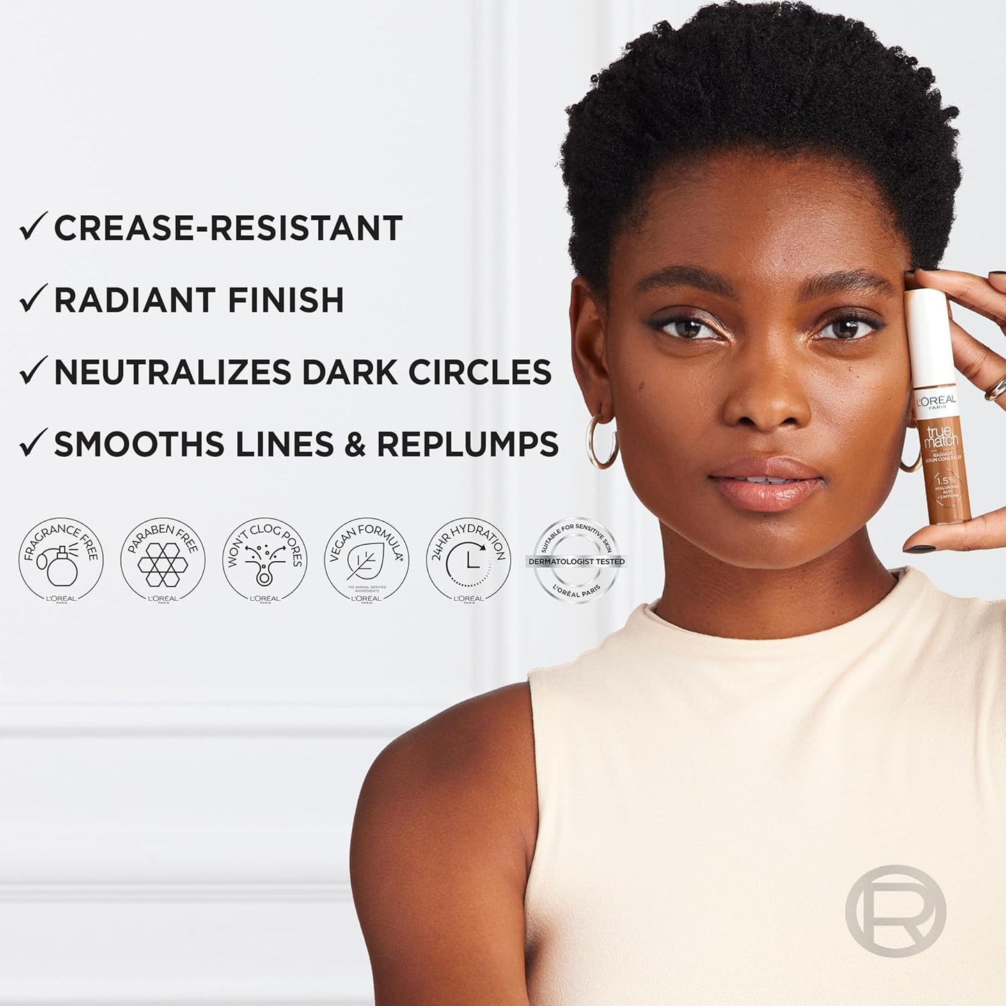 L’Oréal Paris True Match Radiant Serum Concealer, Brightening Under Eye Concealer Make Up with 1.5% Hyaluronic Acid and Caffeine, C4, 0.33 Oz