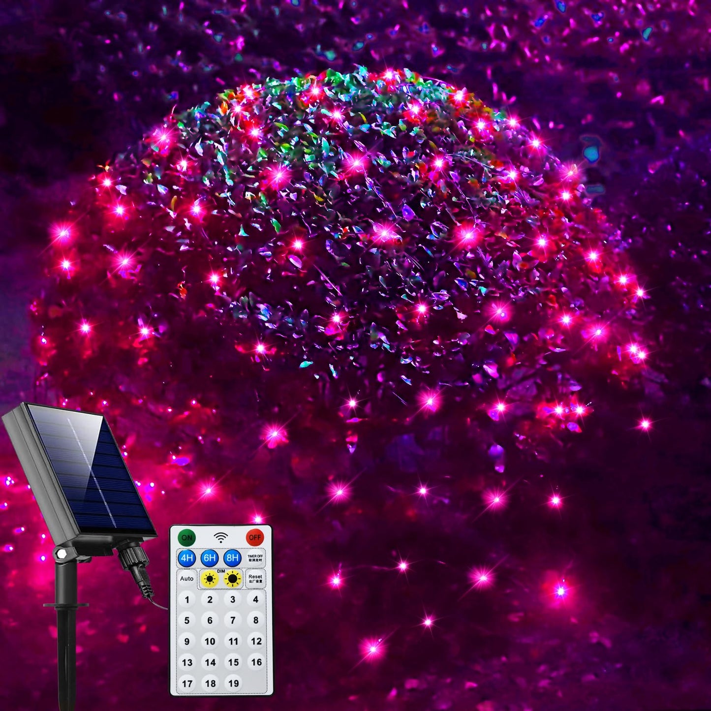 Curyidy Solar Net Lights Outdoor Mesh Lights Christmas Decorations, 240LED String Tree Wrap Waterproof 19 Modes for Bushes, Fenc
