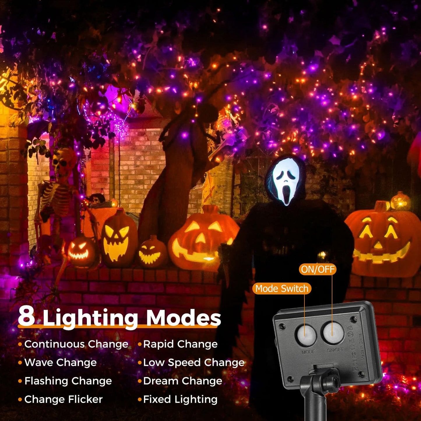 btfarm Solar Fairy Lights Outdoor, 160 LED, 66FT, 8 Modes, Waterproof, 2 Pack, Orange Purple