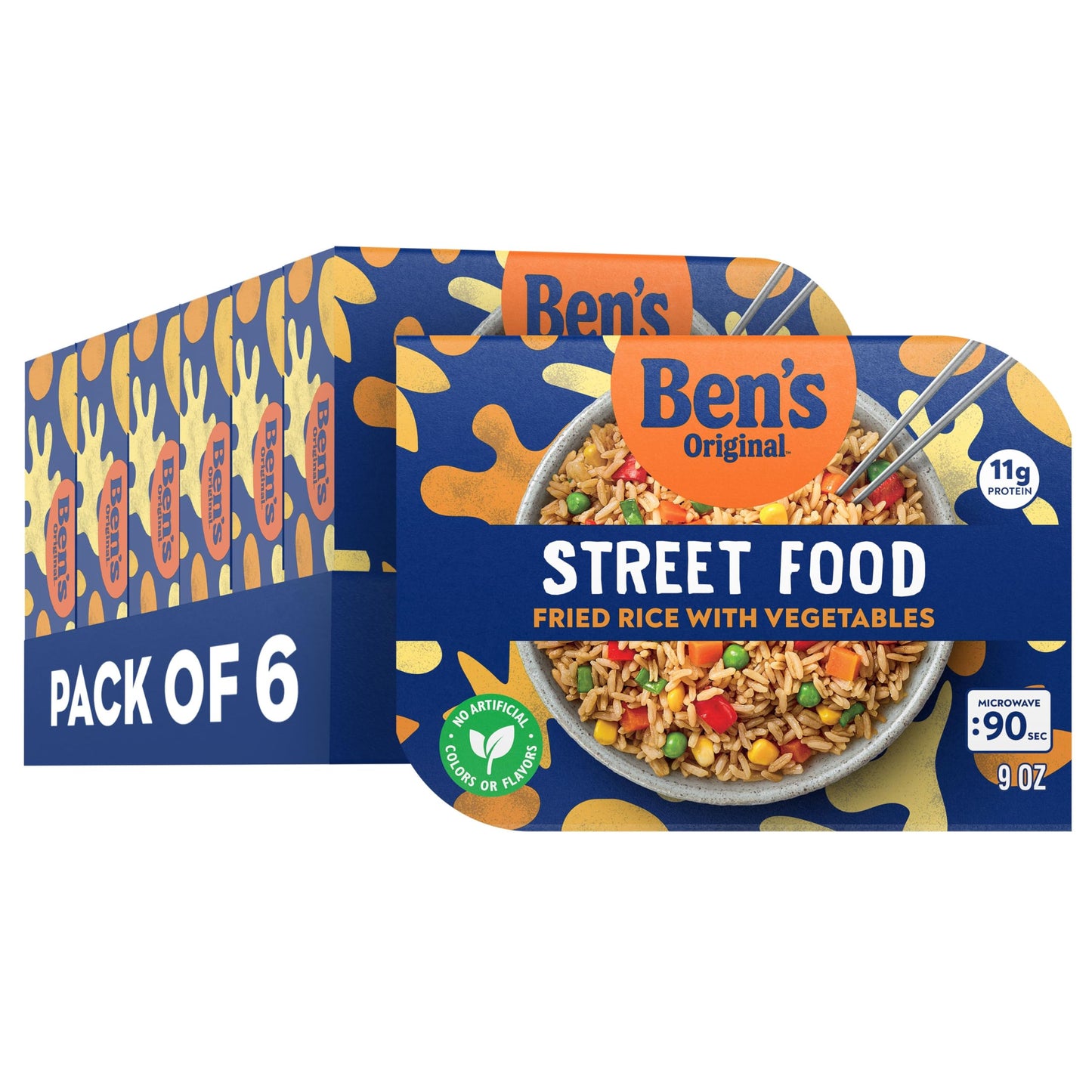 BEN S ORIGINAL Street Food Fried Rice with Vegetables, Prepared Entr e, Microwavable Heat-&-Eat Bowl in 90 Seconds, 9 oz (Pack