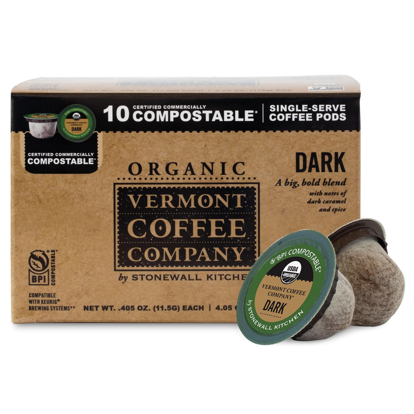 Vermont Coffee Company Organic Dark Roast Coffee K-Cup Single-Serve Compostable Coffee Pods 10CT Made in the USA
