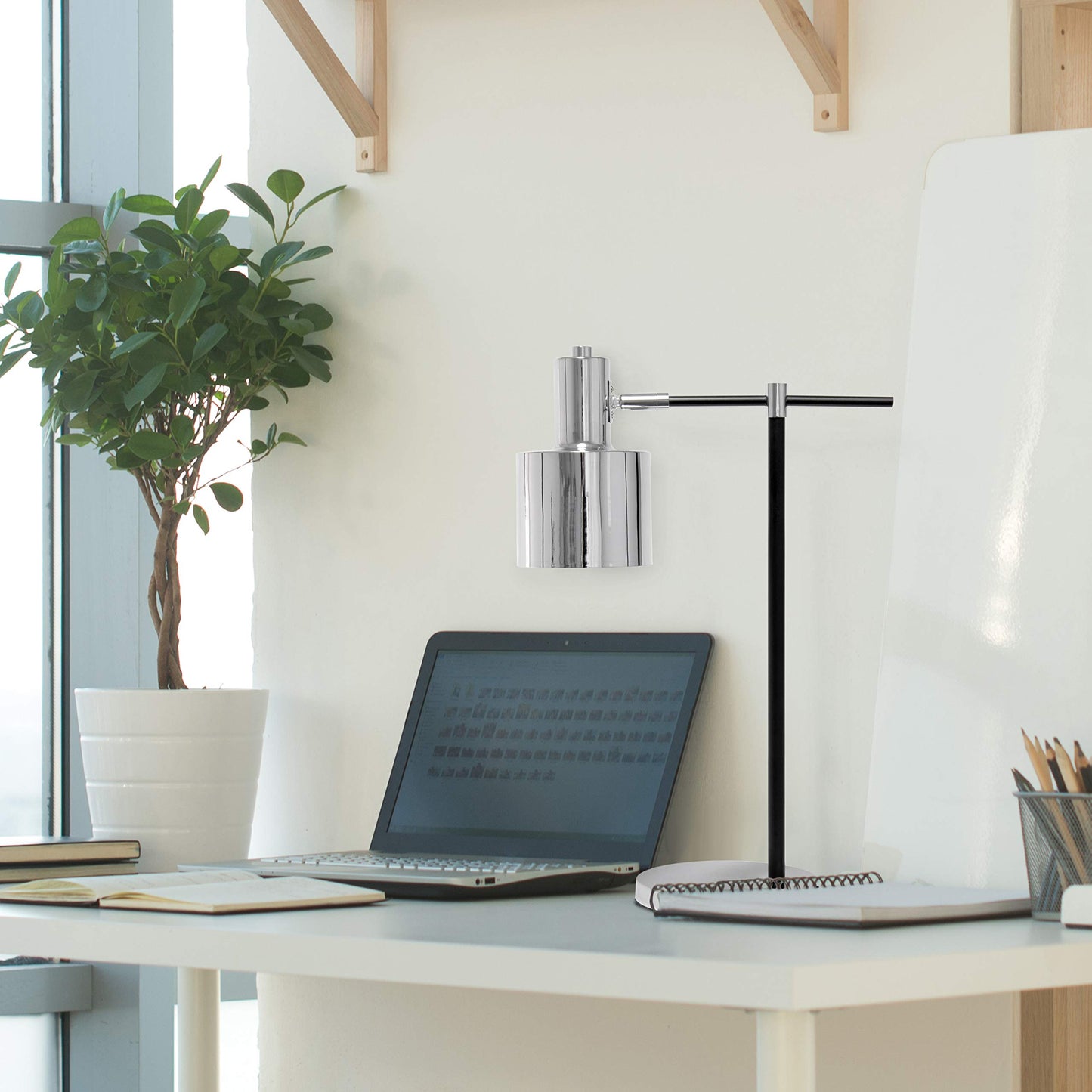 Simple Designs LT2074-CHR Metal Table Lamp, Chrome Finish, Iron Material
