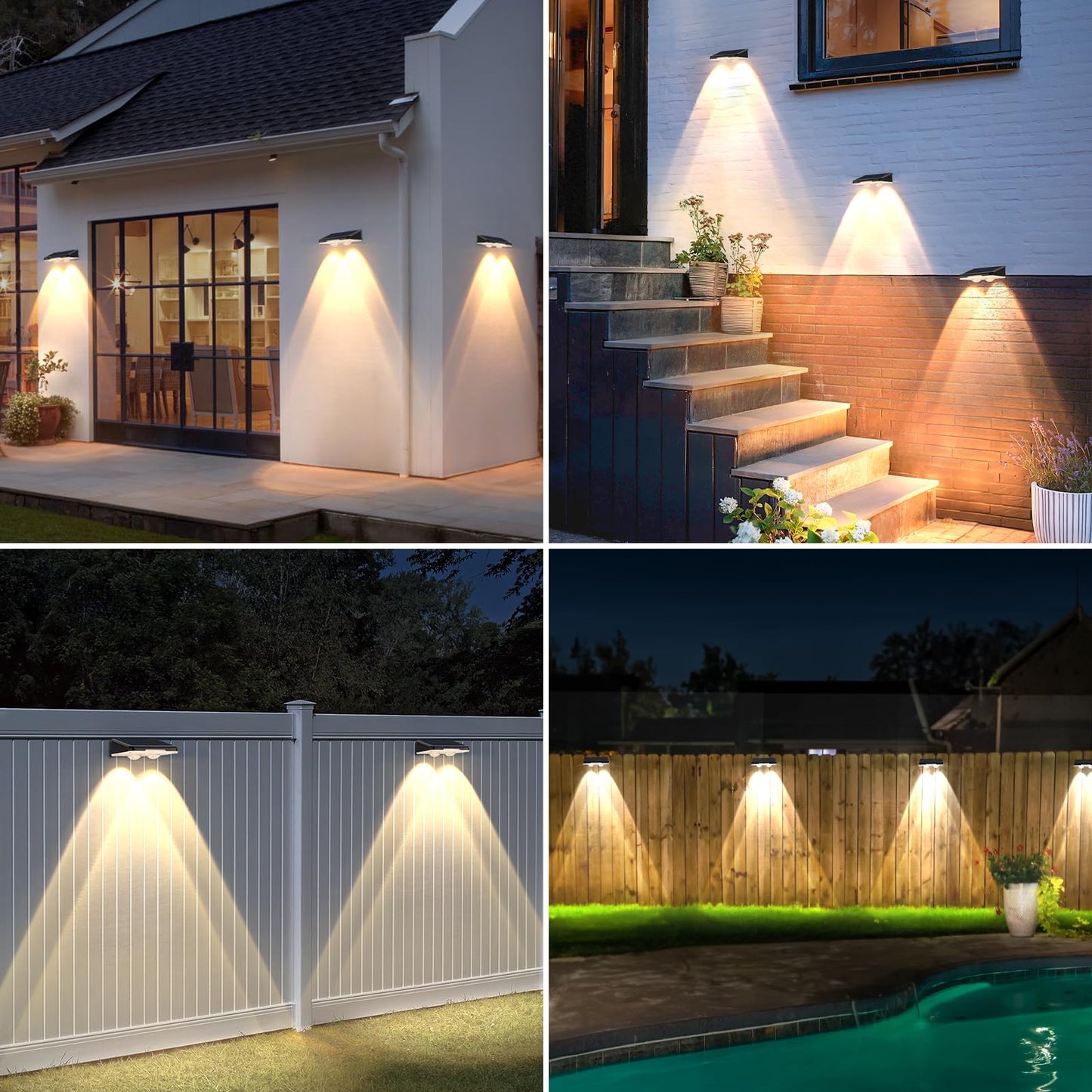 Solar Lights Outdoor Waterproof 4-Pack Backyard Led Fence Lighting Outside Solar Powered With 3 Modes (3000K/4500K/6500K) For Deck Step Stairs Balcony Yard Patio Walkway Pathway Railing