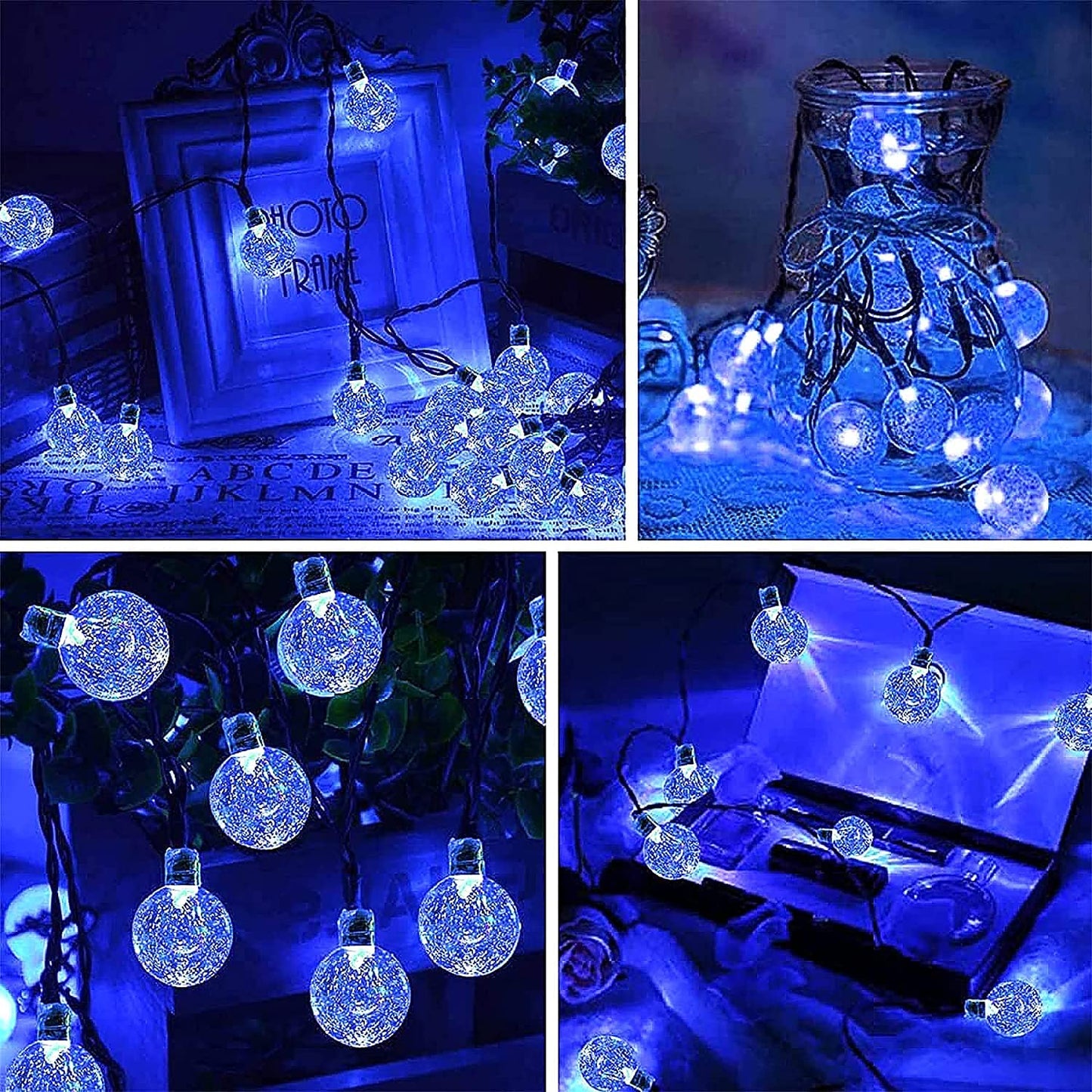 Lezonic Solar Outdoor String Lights, 50 LED, 24 Ft, 8 Lighting Modes, Waterproof, Blue for Garden, Patio, Party, Halloween