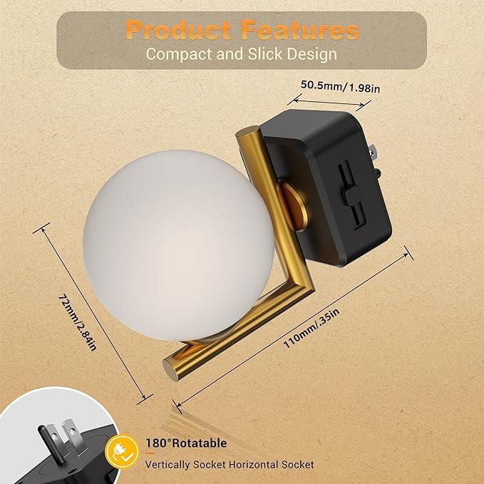 JandCase LED Night Light, 3000K Warm Night Lights Plug into Wall, 0-100LM Dimmable Night Lights with Dusk to Dawn Light Sensor, 180° Rotatable Plug in Nightlights for Bathroom, Bedroom, Hallway