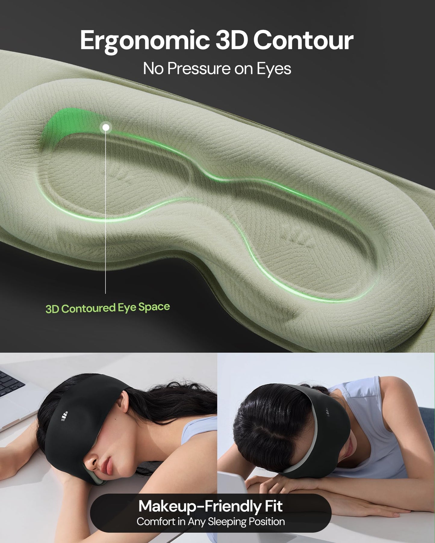 BENEUNDER Sleep Mask for Women Men,3D Contoured Cup Weighted Eye Mask, 100% Light Blockout Blindfold for Flight Nap Travel