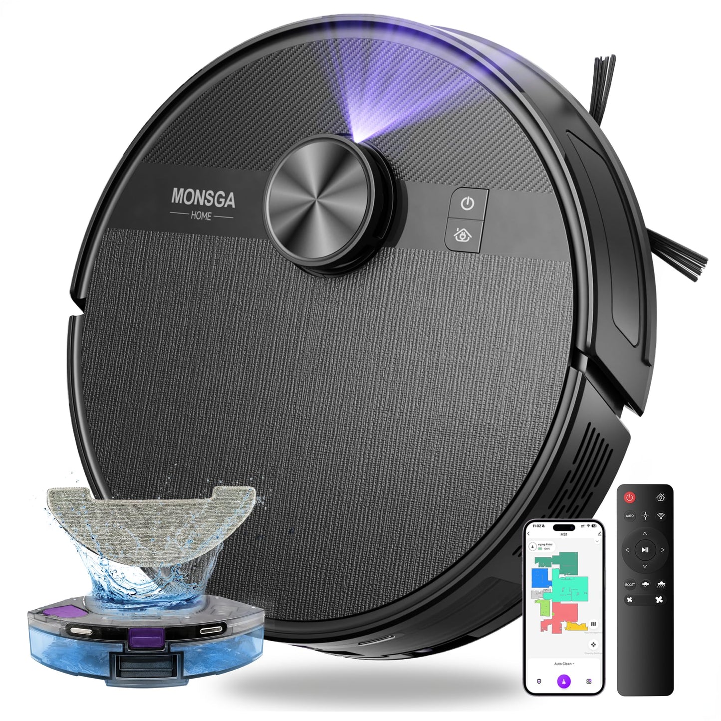 MONSGA Robot Vacuum and Mop Combo, 7000Pa Robotic Vacuum with Lidar Navigation, 180mins Runtime, Tangle-Free Robot Mop, 5 Editab