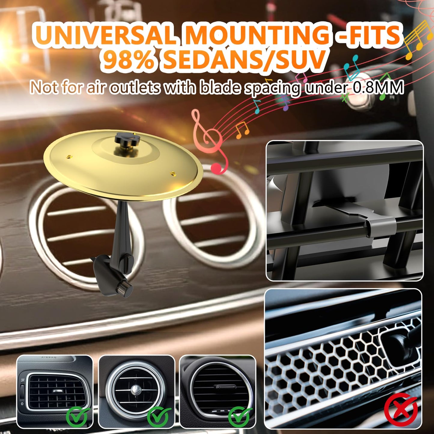 Car Cymbal Air Vent, Mini Car Crash Cymbals, Add Fun To Your Drive With Car Drum | A Great Gift For Drummers And Music Lovers |
