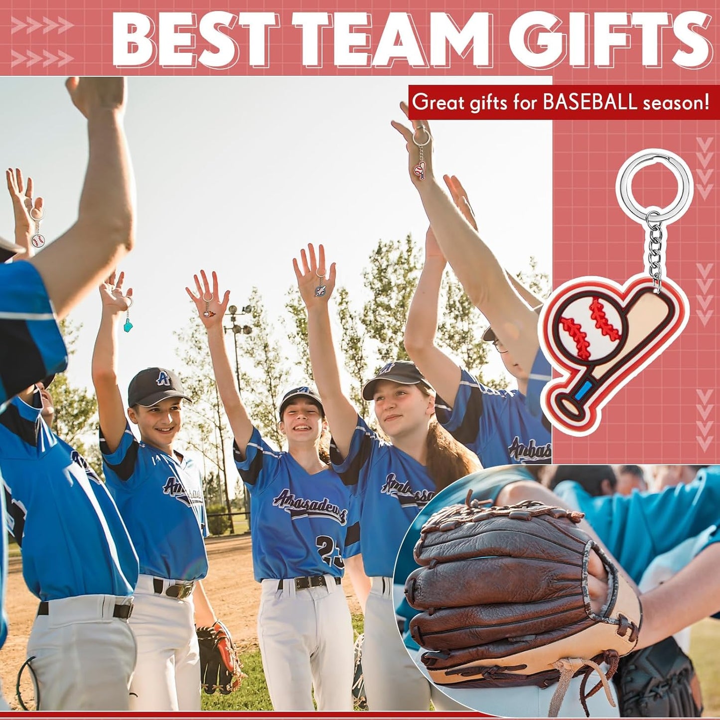 Batiyeer 36 Pack Baseball Keychains Bulk Party Favors Sports Ball Key Chains Funny Keyring Gifts for Birthday Supplies