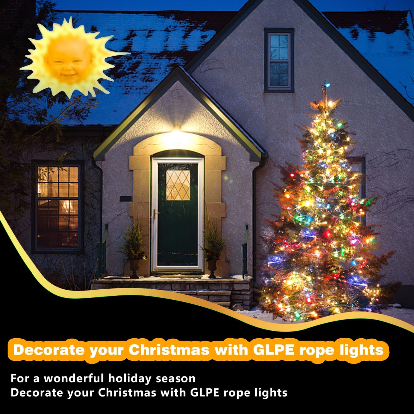 GLPE Solar Rope Lights, 66ft 200 LEDs, Waterproof Multicolor Fairy Lights, 8 Modes, Remote Control for Outdoor Use