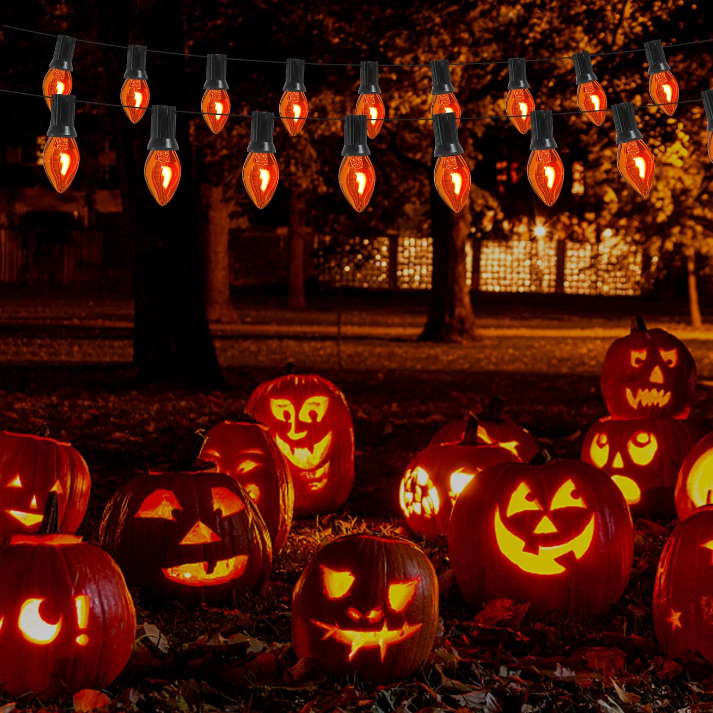 Abeja Orange Halloween Lights 25Ft Orange Flickering Lights String With 27 Flame Incandescent Blubs Halloween Waterproof Flicker Lights For Spooky Thanksgiving Party Decor