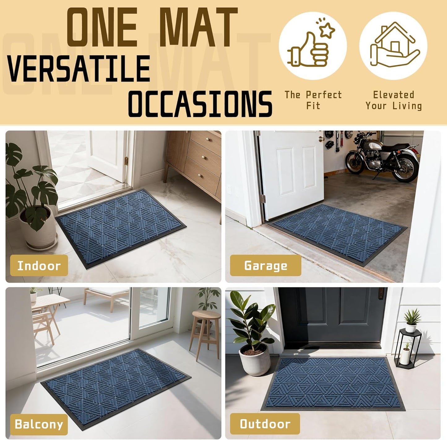 Yimobra Large Door Mat 36x24, All-Weather Waterproof Non-Slip Welcome Matt Outdoor, Heavy Duty Non Slip Doormat for Entryway for Patio and Garage Indoor, Easy Clean, Blue