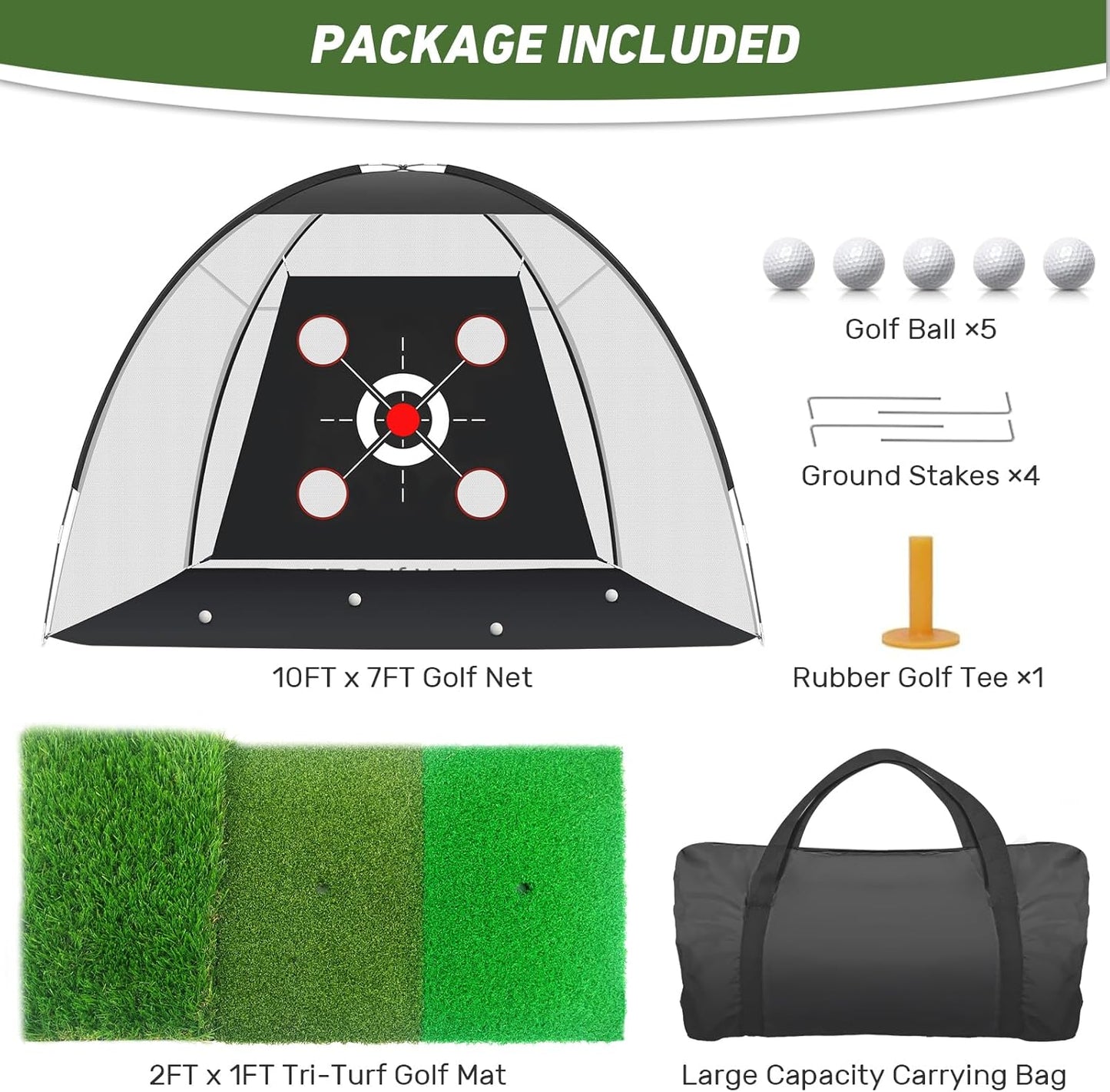 Golf Net with Practice Mat,Golf Hitting Aid Nets 10x7FT for Backyard Driving Chipping Training Swing with Target Mat Balls for Outdoor Indoor,Gifts for Men Dad Him and Golfer
