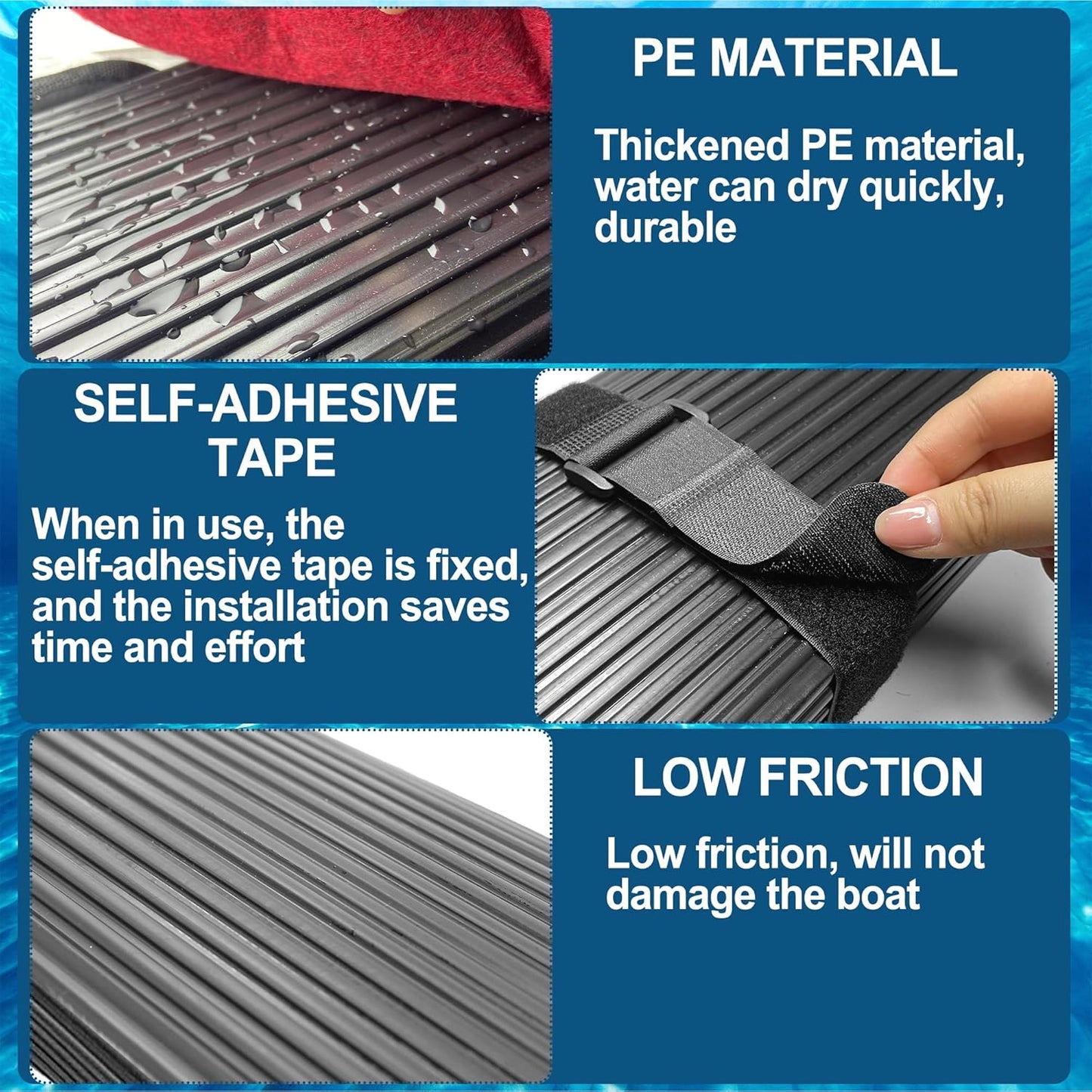 PE Waterproof Bunk Wrap Kit 24ft Roll, Boat Trailer Bunk Carpet with Install Screw and Strap, Bunk Wrap for Boat Trailers Replacement Synthetic Bunk Cover for Loading and Unloading Boats