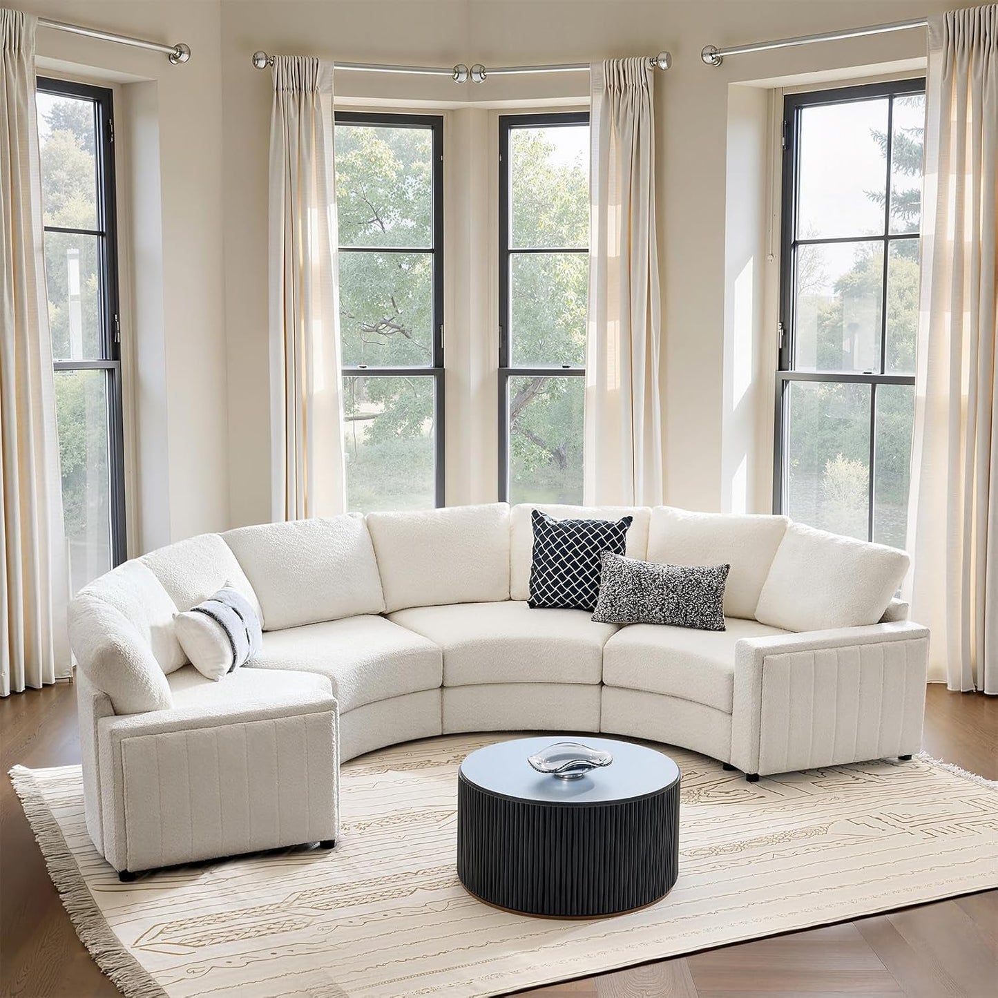 138" Oversized Curved Sectional Sofa, Modern U Shaped Modular Sectional Couch with Deep Seat, 4 Seater Sofa for Living Room, No Assembly Required, Ivory