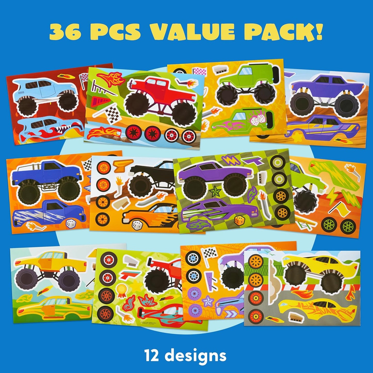 JOYIN 36 Sheets 9"x6" Make a face Stickers for Kids, Make Your Own Monster Truck Stickers, Crafts Birthday Party Favors, Goodie Bags Classroom Activities