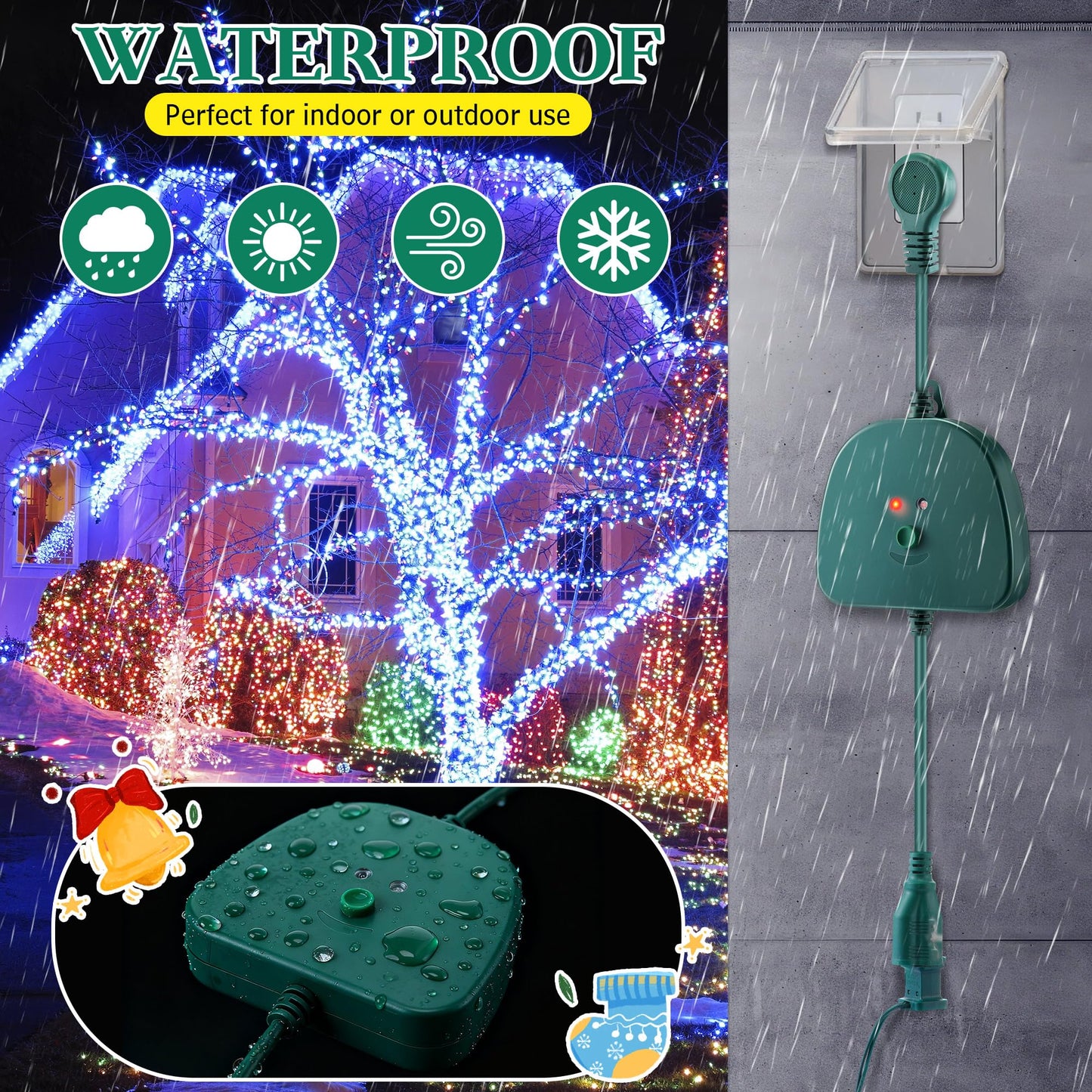 Christmas Light Controller With Remote Create Dazzling Lighting Displays With Multiple Functions Timer Dusk To Dawn Sensor Adjust Speed For Christmas Outdoor String Light (1 Channel 16 Functions)