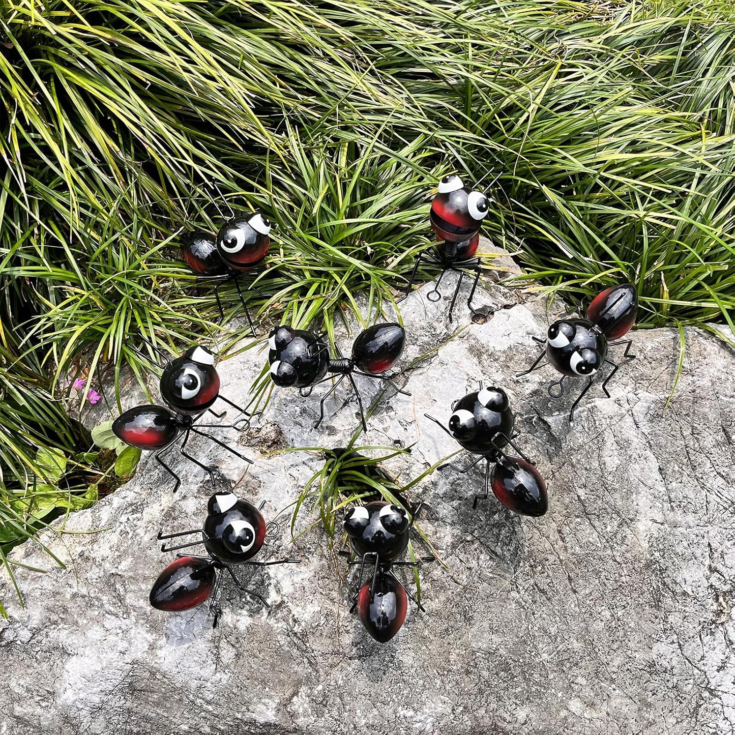 Metal Yard Art Garden Decor for Outside Cute Ants Yard Decorations Outdoor Lawn Ornaments Backyard Gifts for Mom - Set of 8(All Black)