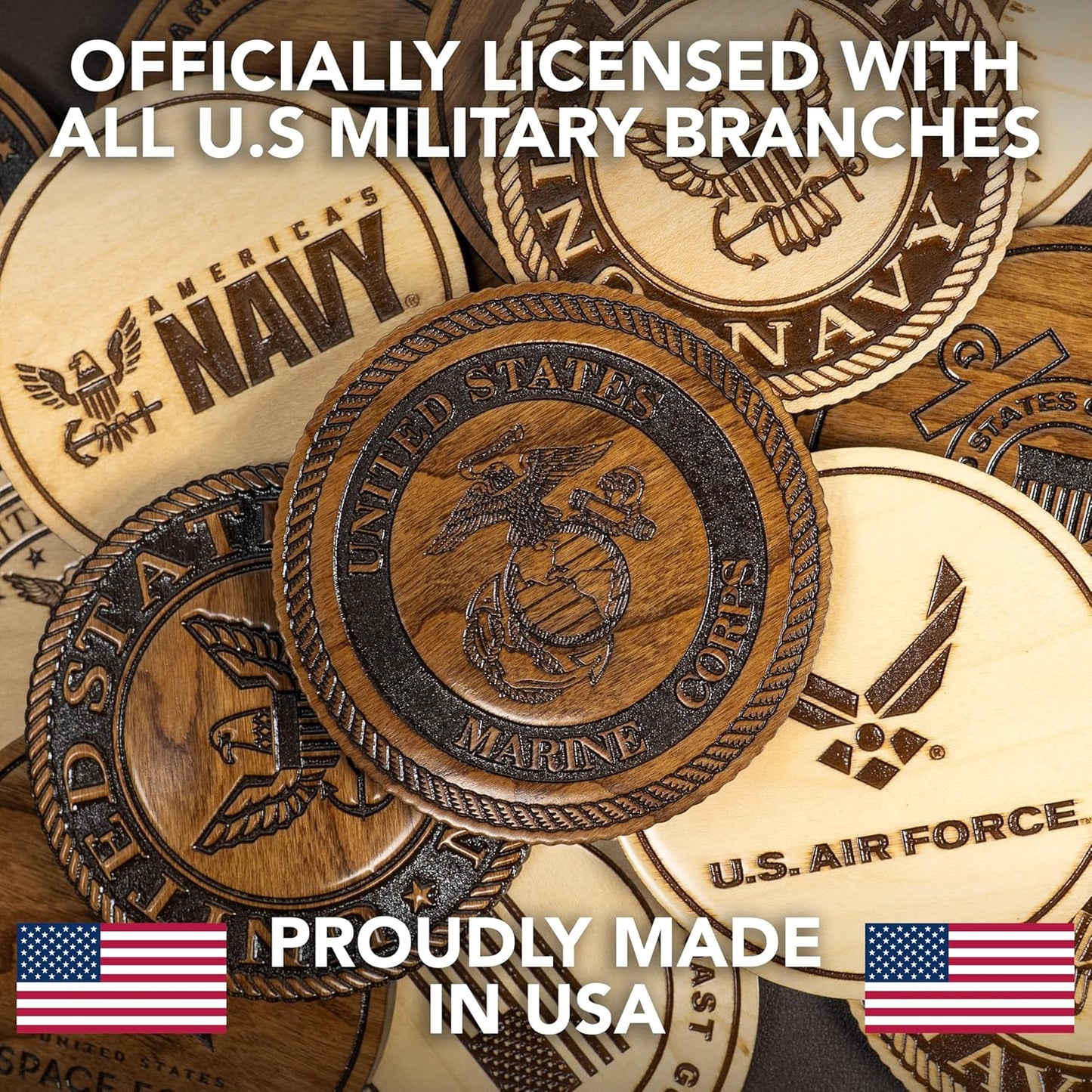 LazerEdge U.S. Army Wooden Coaster Set β Cherry Wood β Handcrafted Collectible 4-Pack | Made in USA | Officially Licensed Product
