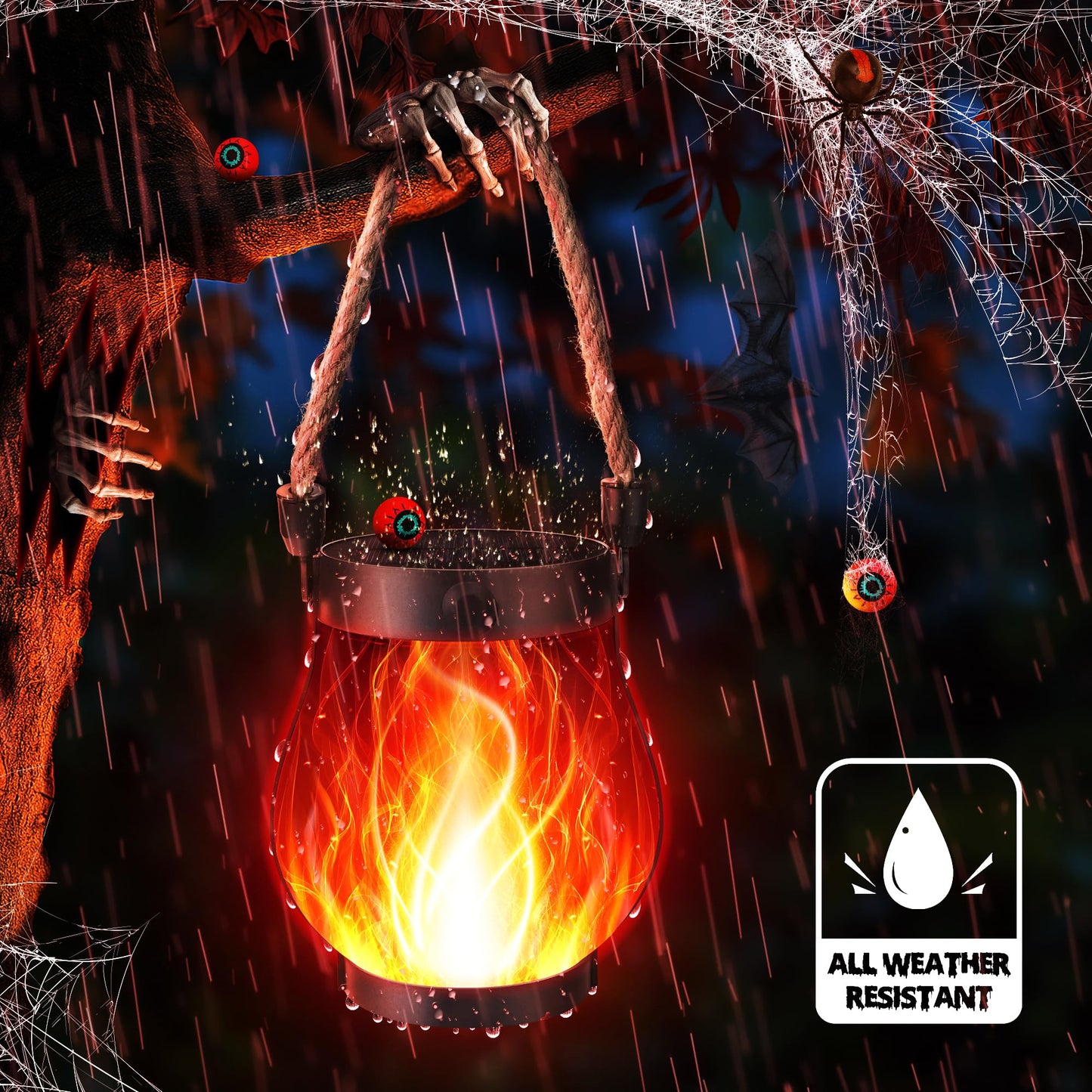 Ibaycon 2 Pack Solar Lanterns Lights Halloween Flickering Flame Garden Lights With 2 Modes Dual Charging Usb & Solar Outdoor Waterproof Hanging Lantern For Party Holiday Halloween Decor (Red)
