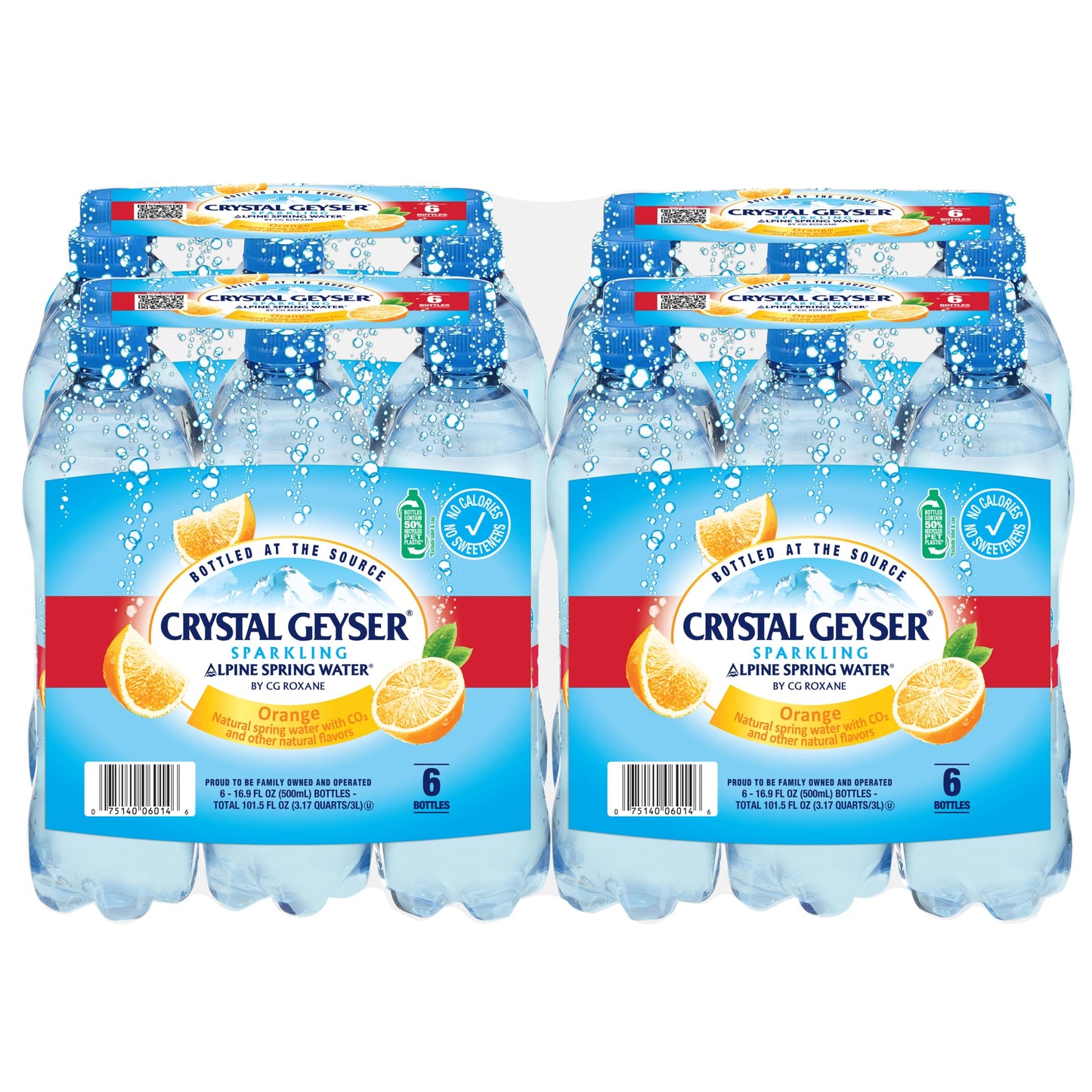 Crystal Geyser Sparkling Orange Alpine Natural Spring Water, 24-Pack, 16.9oz Bottles, Zero Calories and No Sweeteners, Naturally