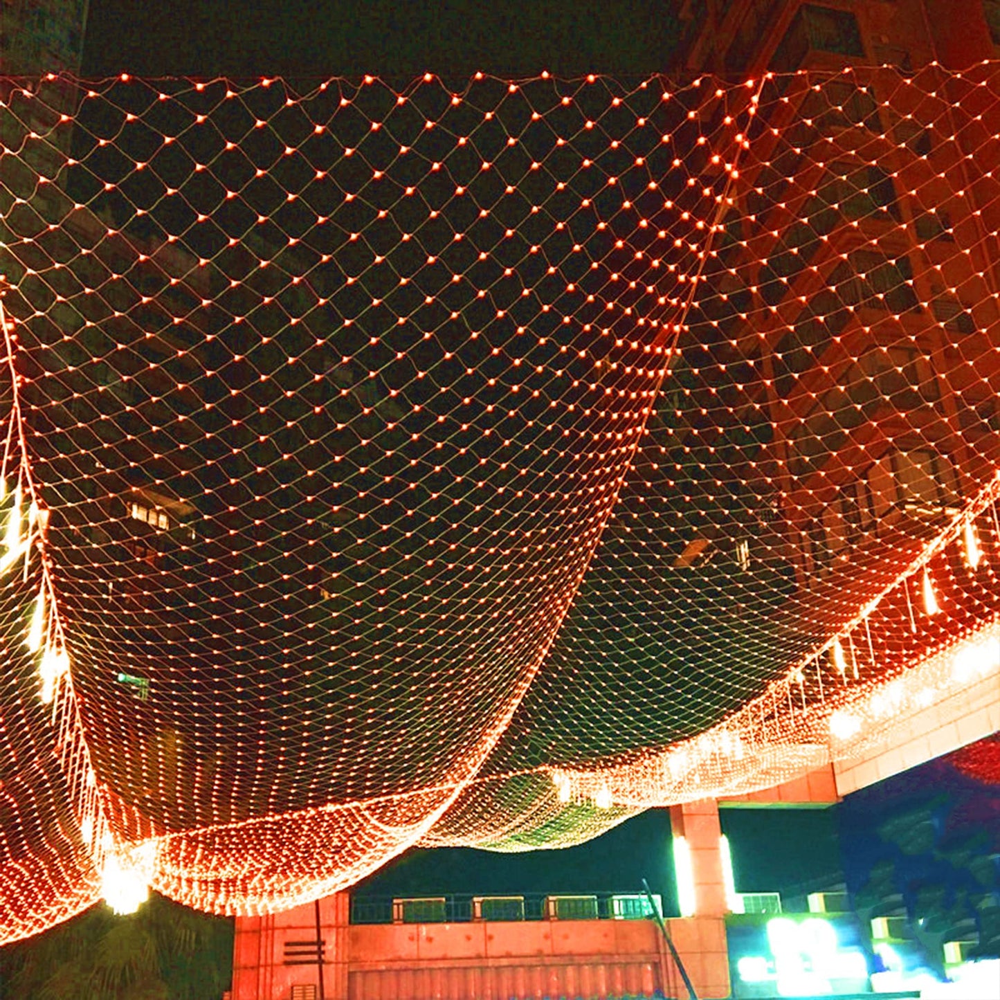 LJLNION Halloween Net Lights, 360 LED, 12ft x 5ft, Connectable Mesh Fairy String Lights, Orange, Model HB-360WCOI
