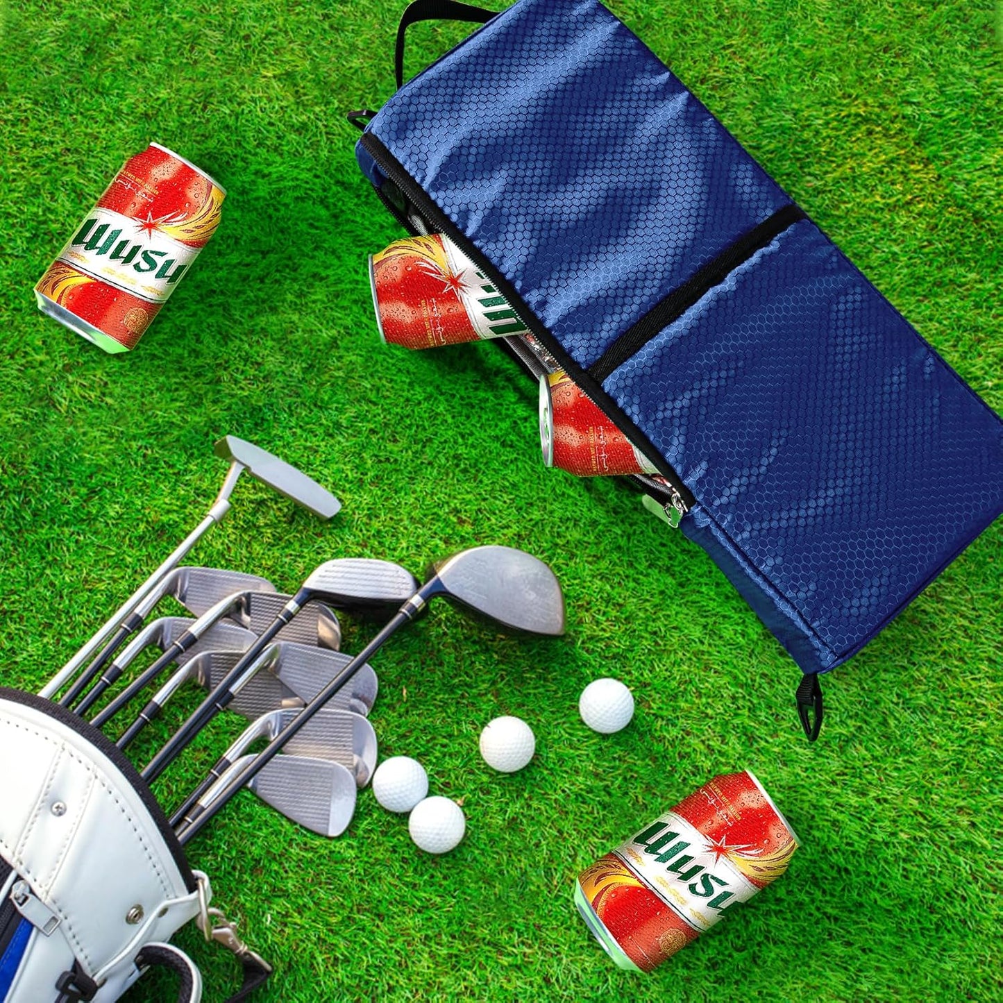 Golf Cooler Bag - Golf Accessories Gifts for Men Women Holds 6 Beer Cans or 2 Wine Bottles, Fits in Golf Bags Insulated Beer Cooler for Golfing, Beach Days, Picnic