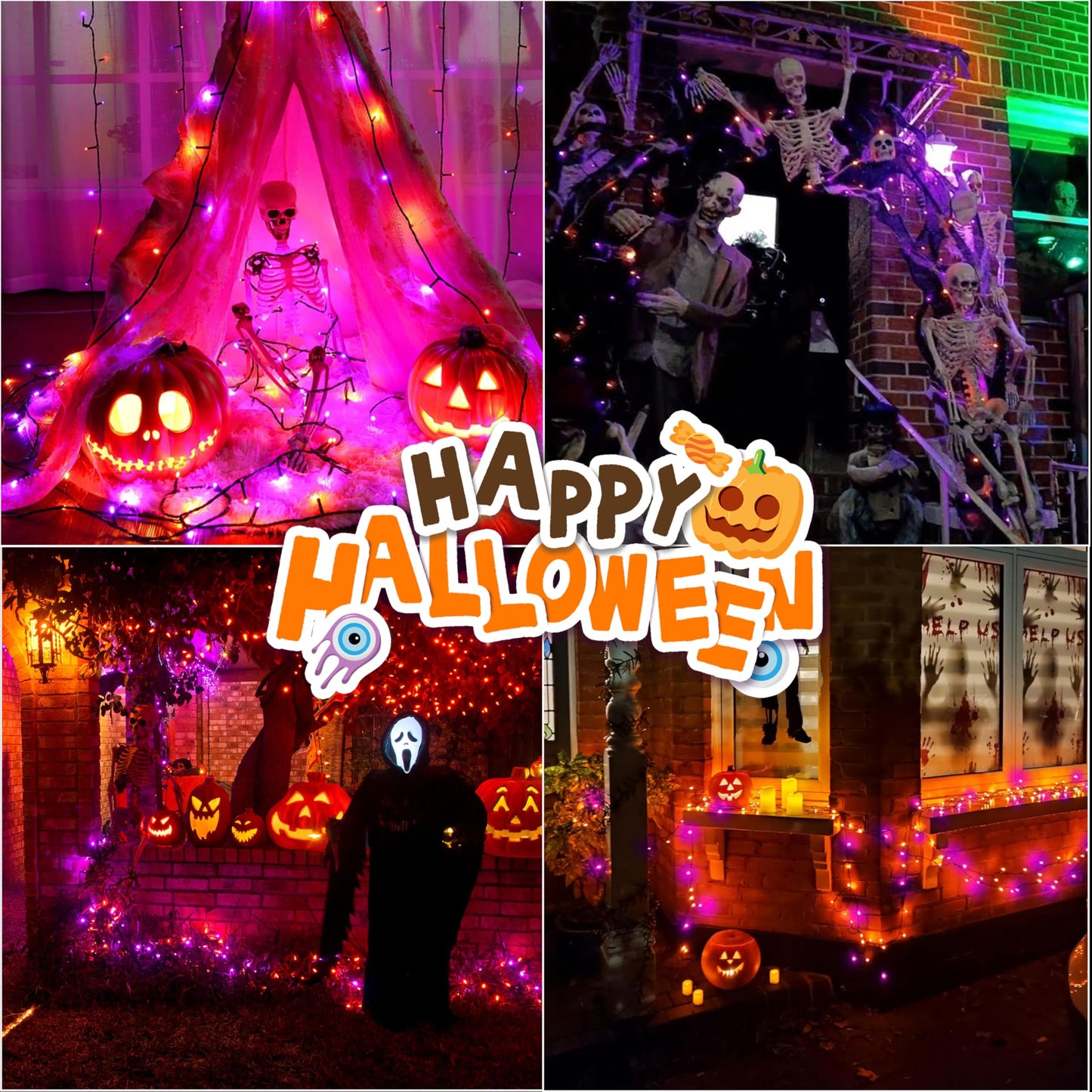 Lamphome 66Ft Halloween Decorative Mini Lights 200 Led Transparent Wire Fairy Starry String Lights Plug In 12 Lighting Modes For Halloween Decoration Outdoor Party Decoration (Orange And Purple)