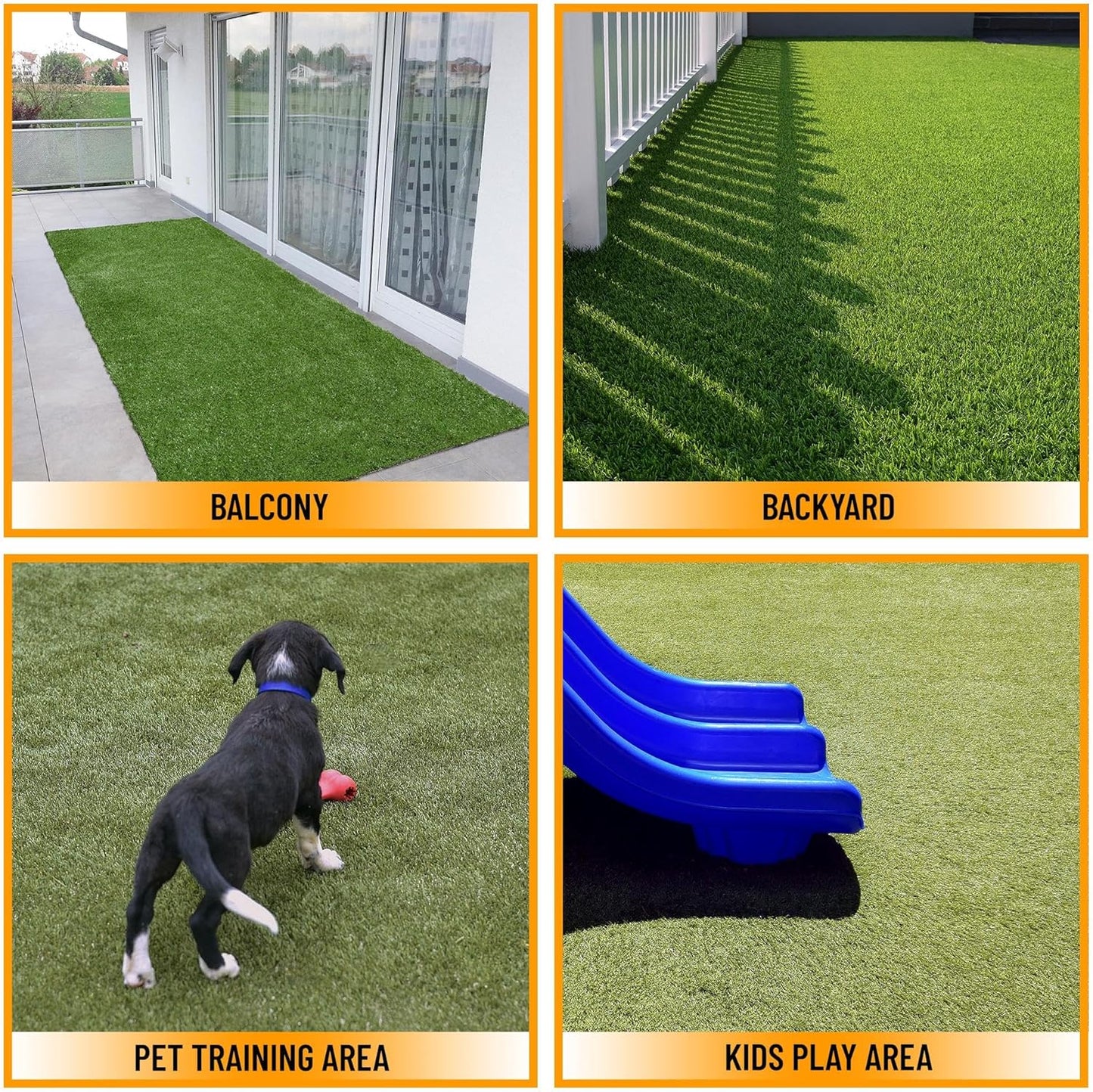 Ottomanson 2'7" x 34' Artificial Faux Grass Rug - Realistic Turf with UV Protection - Perforated for Easy Drainage - Durable, Hose-Off Synthetic Lawn Carpet for Indoor & Outdoor Use, Green