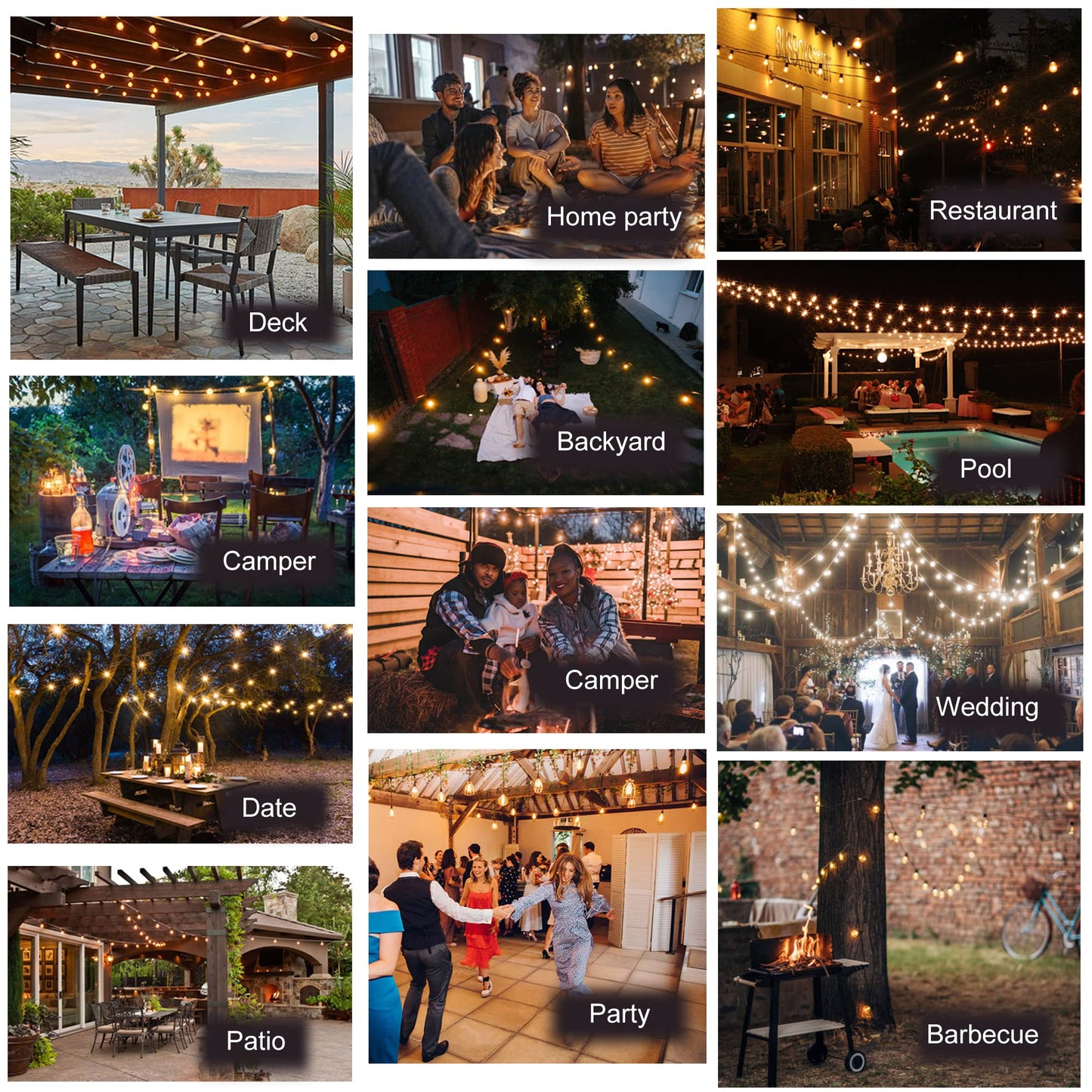 Damaing 50Ft Outdoor String Lights, Waterproof Led Patio Lights With 27 Shatterproof Vintage Bulbs, White Cable, Model Us050025