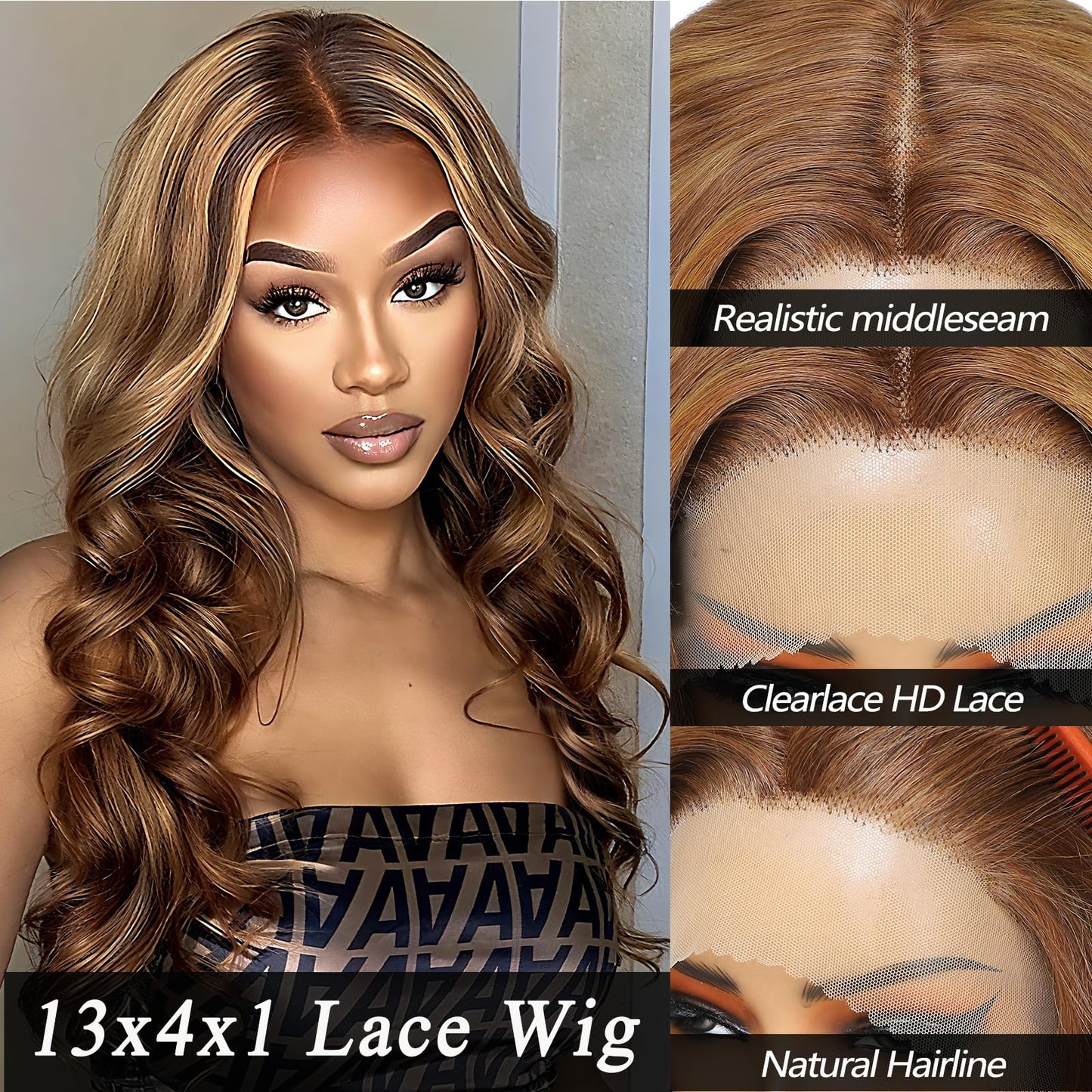 X-TRESS Big Elastic Curly Wave honey blonde Middle Part Lace Synthetic Wig, 22 Inches Yaki, Pre-plucked Glueless Deep Roll Shape