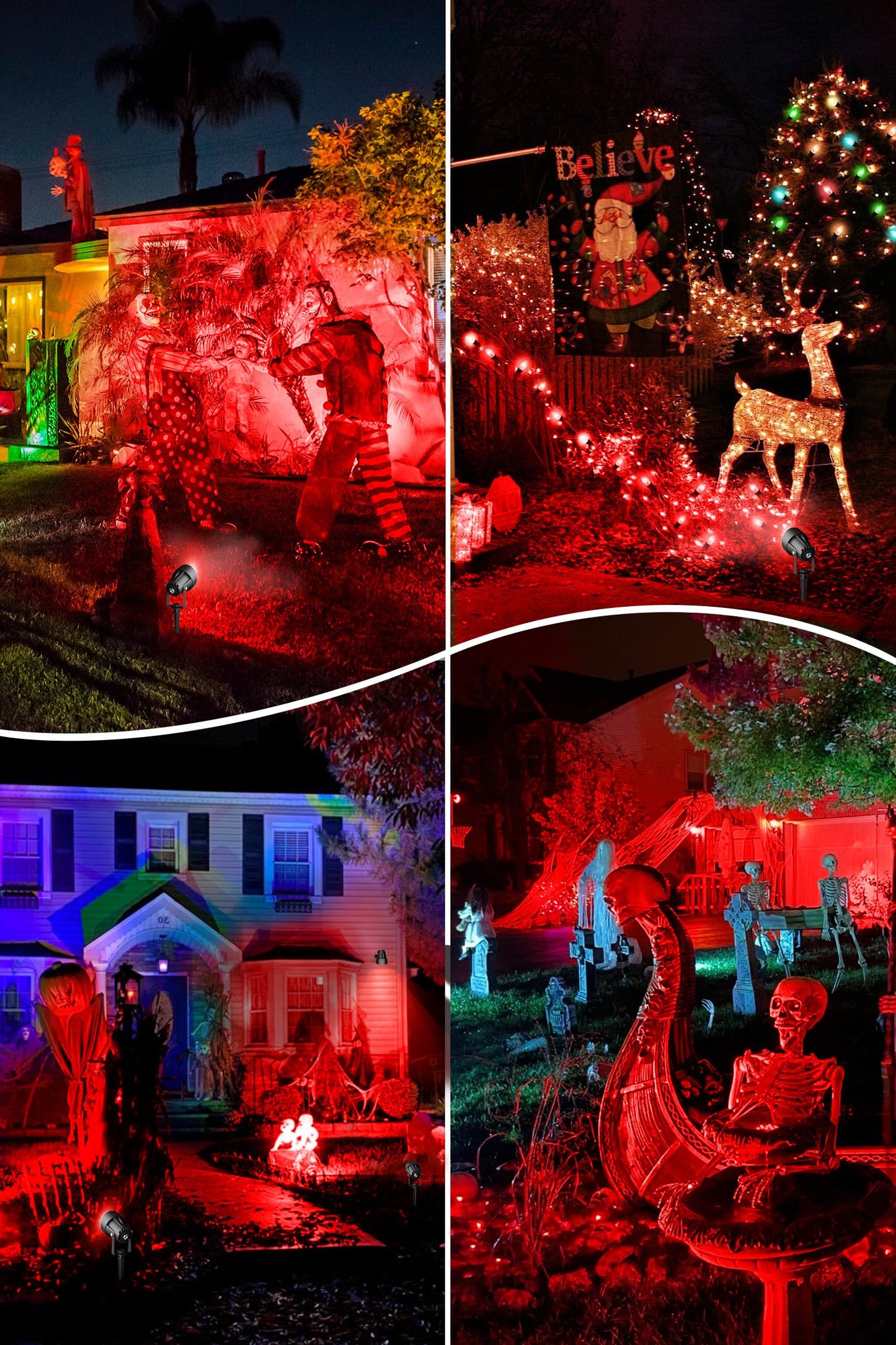 T-Sun Christmas Red Spotlight Outdoor Waterproof Led Landscape Lighting With Us Plug Easy Install 270?Adjustable Outdoor Spot Lights For Garden Tree Yard Decor Set Of 2