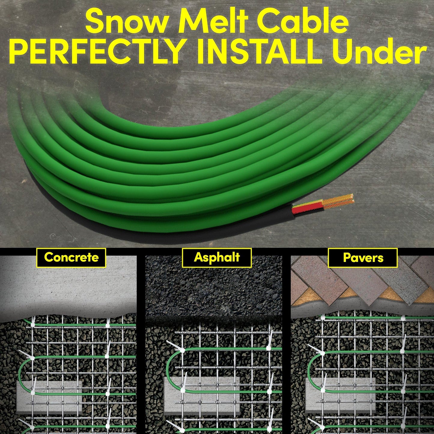 Electric Snow And Ice Melting Underground Cable 377 Feet, Covers 125 Sqft At Up To 38 Watts/Sqft, 240V - Radiant Heated Driveway