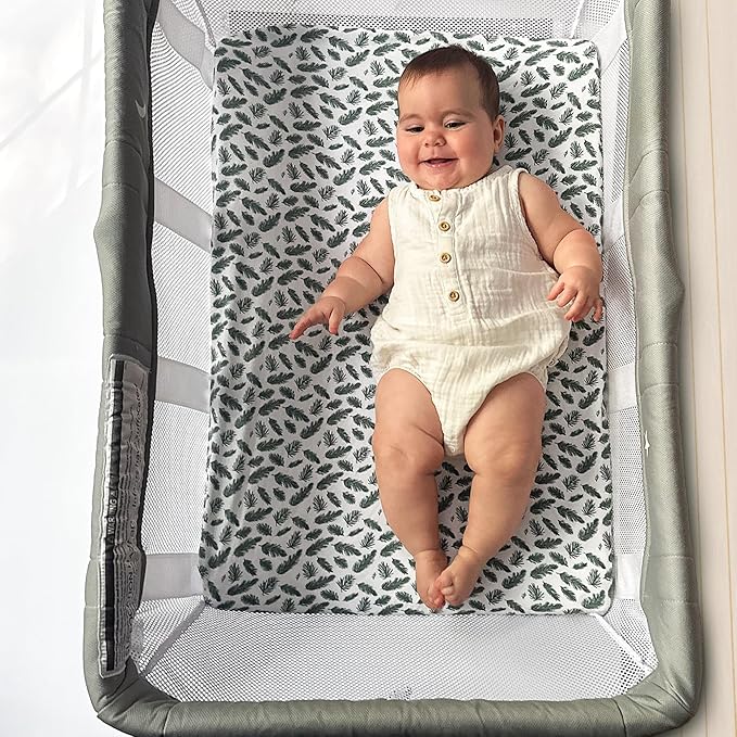 Quiggly Bassinet Sheets for Guava Lotus, 2 Pack Organic Cotton Jersey Knit, Vibrant Forrest Tree Patterns - Fits Travel Crib Mattresses for Boys & Girls (Bassinet, Whispering Woodland)