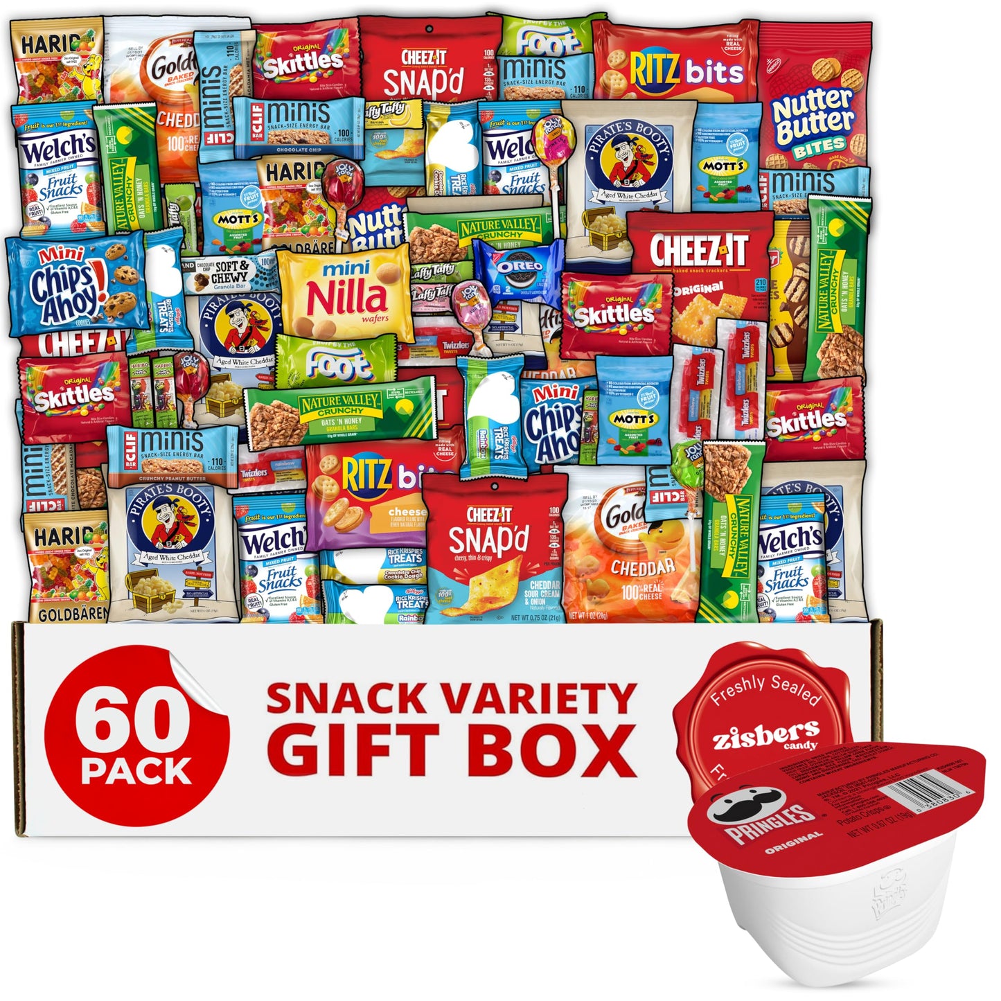 Snack Box Care Package Gift Box - Large Variety Snack, Candy & Treats for College Students, Adults, Kids, and Office Treats - 60