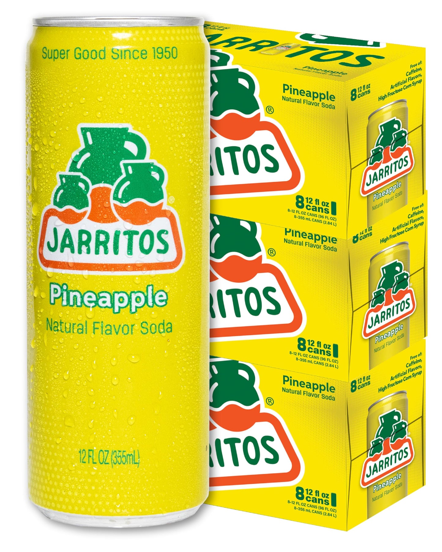 Jarritos - Mexican Soda Soft Drinks Pineapple (12 oz 355ml) 24 Cans (3 Boxes of 8) - Real Cane Sugar - 0g Fat - Made in Mexico - Natural Flavor Soda Pop - Party & BBQ Beverages