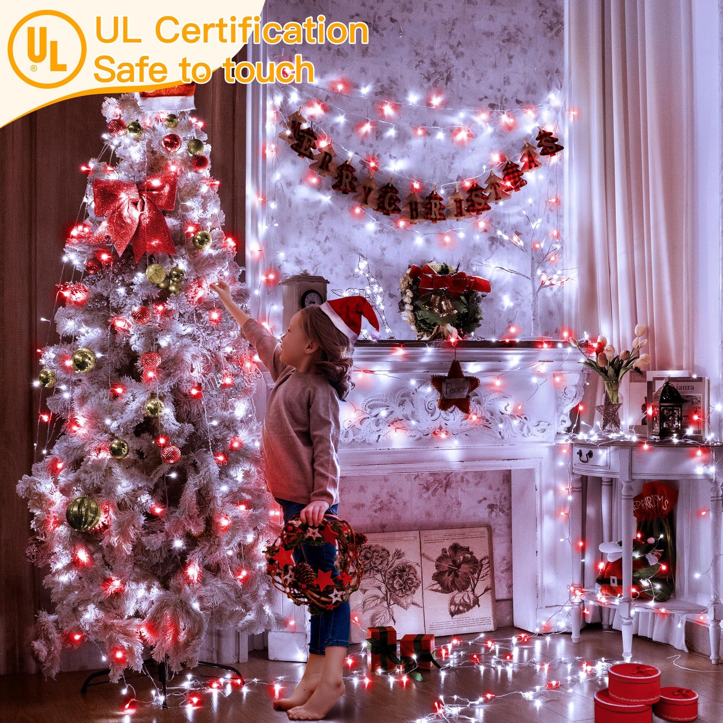 Ollny Red And White Christmas Lights Waterproof 400Led 131Ft String Lights With Remote 3 Timer Plug In 8 Modes Fairy Light For Xmas Tree Indoor Bedroom House Party Wedding Decorations