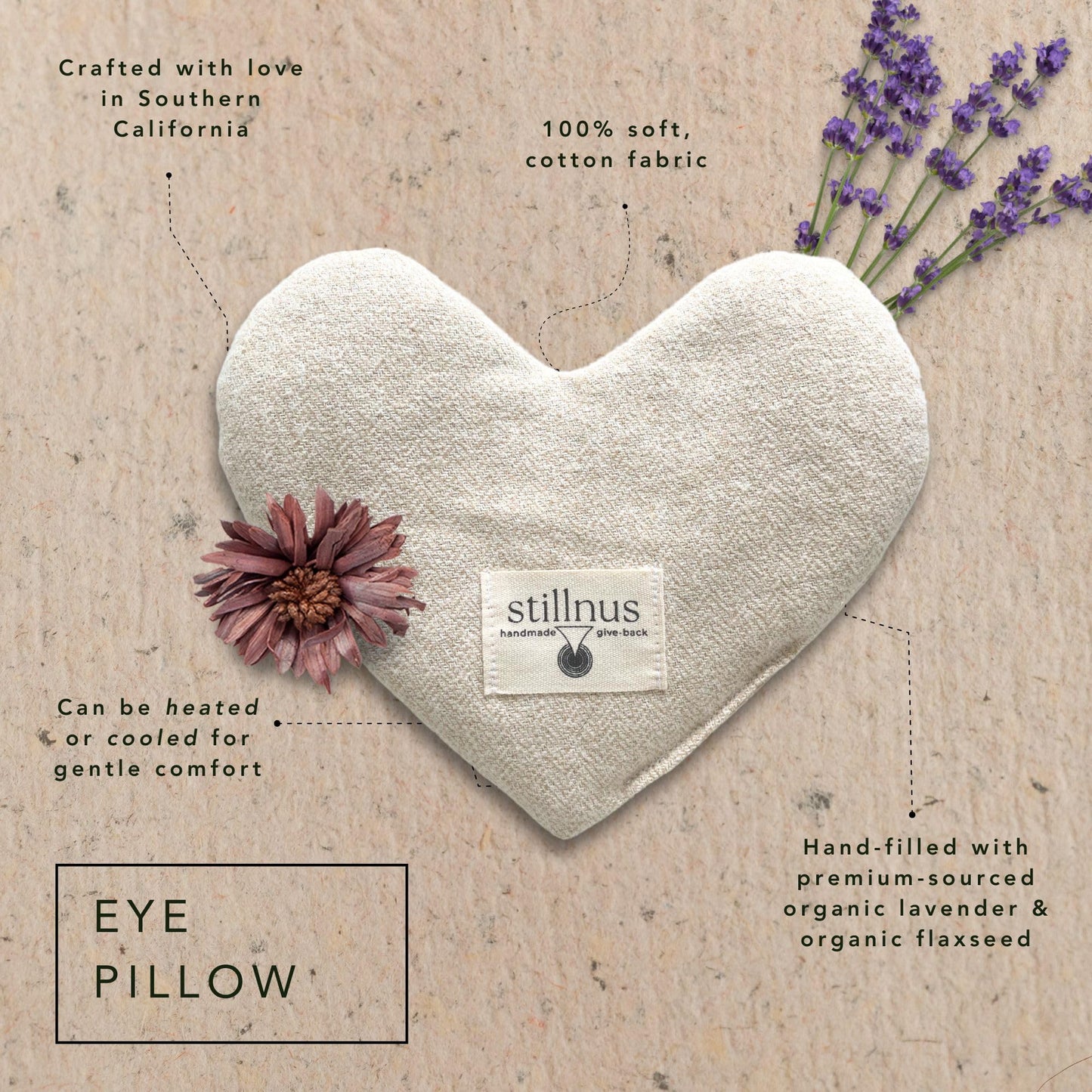 Stillnus Weighted Heart Eye Pillow with Organic Lavender & Flaxseed – Relaxation Gift for Women, Meditation Tool, Mindful Rest, Cooling Eye Mask, Wellness Self-Care Kit