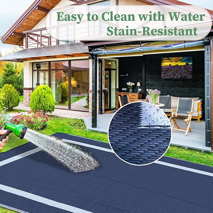 Ogrmar 5x8 FT Reversible Mats, Outdoor Rug for Patio Clearance, Waterproof Carpet, Plastic Straw Rug for Indoor Outdoor, Floor Mat&Rug for RV Porch Camping Backyard Deck Balcony Beach Trailer (Blue)