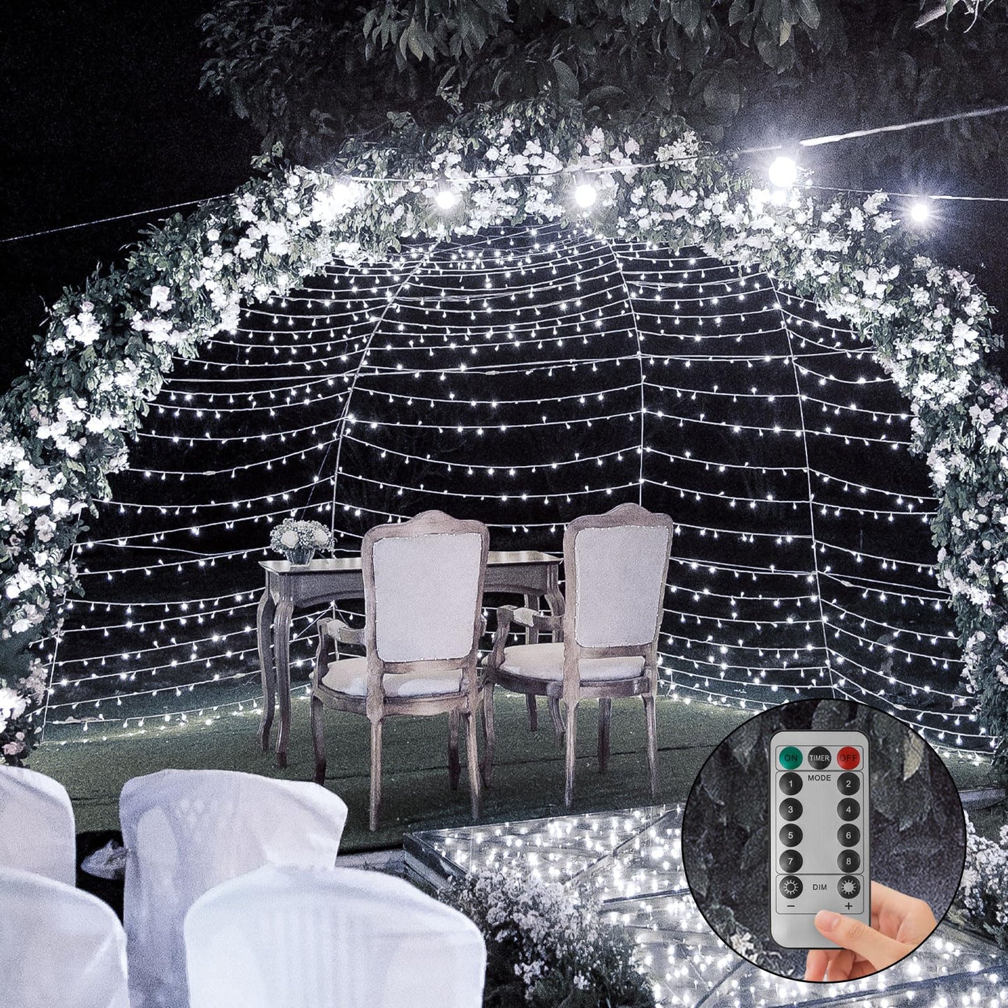 Filltown Battery Operated Christmas Lights, 33Ft 100 LED, Cool White, Remote Control, Auto Timer, Shatterproof, Waterproof, Black Wire
