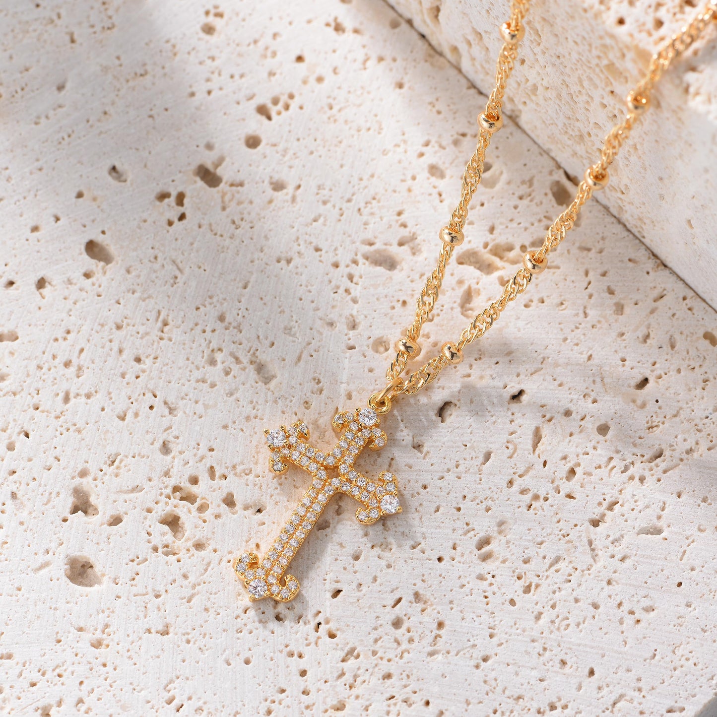 Fettero 14K Gold Plated Cross Necklace, Cross Faith Anchor Pendant Dainty Chain Simple Tiny Zircon Jewelry Gift for Women