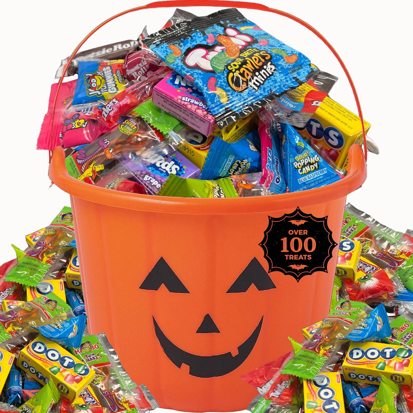 Halloween Candy Filled Pumpkin Bucket Candy Pre-filled Large Pumpkin Bucket Over 100 Candie Spooky Party Favor Kit Jack O Lantern Bulk Candies Trick or Treat Kids Canndy Monster Gummies