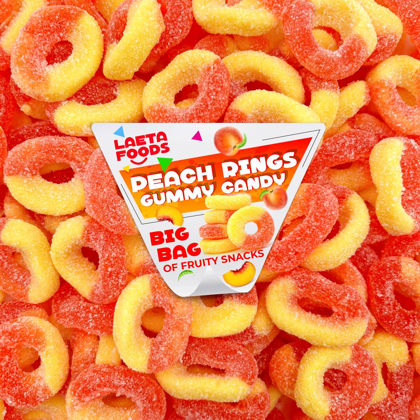 Peach Rings Gummy Candy Sour and Sweet (1 Pound Bag)