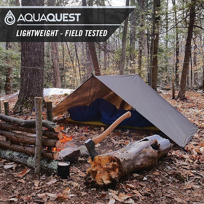 AquaQuest Safari Camping Tarp - Lightweight Durable Rain Fly - Waterproof Camping Essentials for Hiking, Backpacking & Hammock, 13 x 10 ft, Olive Drab