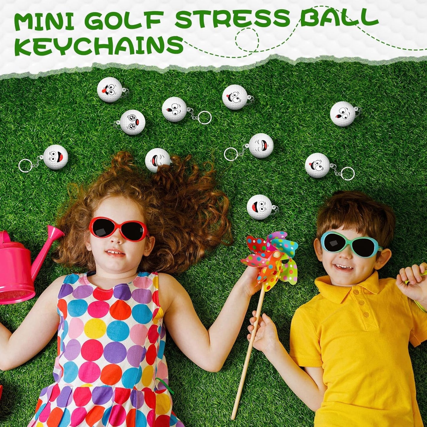 30 Pcs Golf Party Favors Sports Party Supplies for Boys Girls Funny Mini Face Stress Ball Keychains Cute Relief Balls for Golf Lovers Team Prizes Anxiety Relief Sport Favors