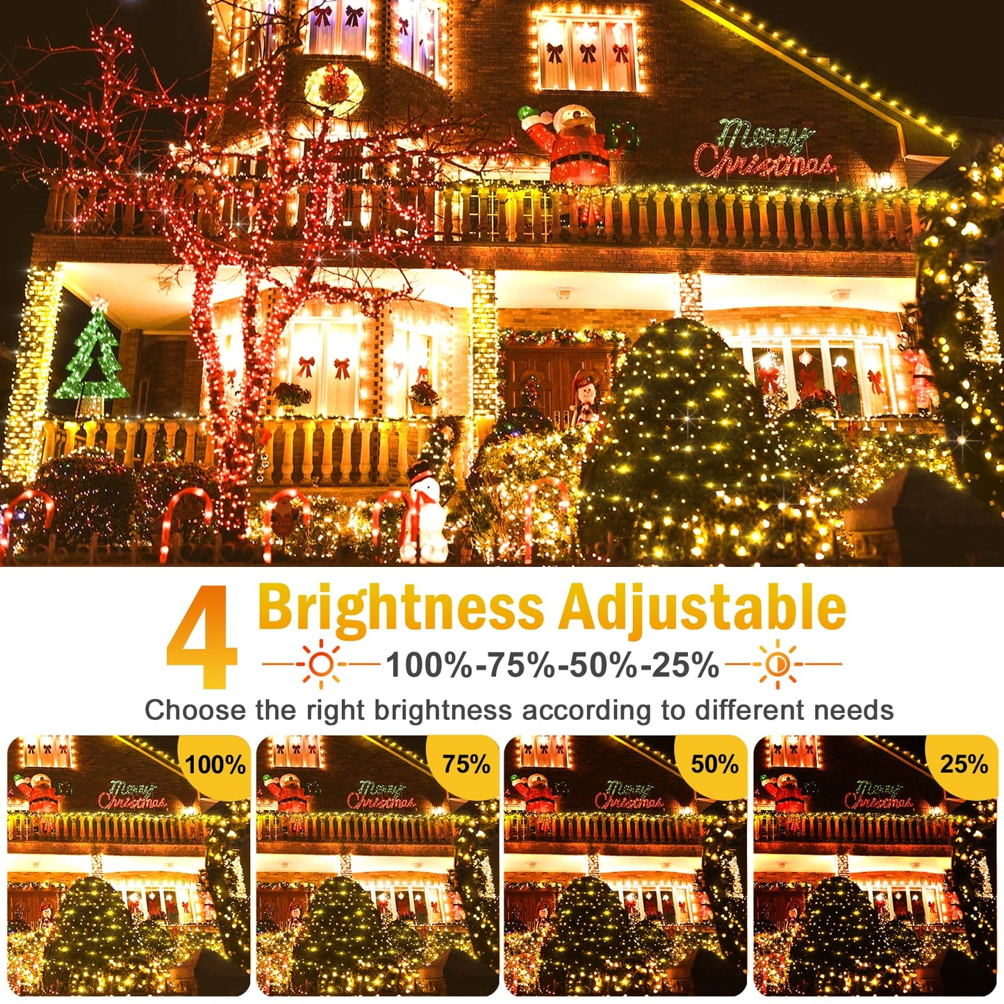 Hezbjiti 1000 LED Christmas String Lights, 403 FT, IP44 Waterproof, Warm White, Clear Wire, Model HB01-MNO1005-JDY