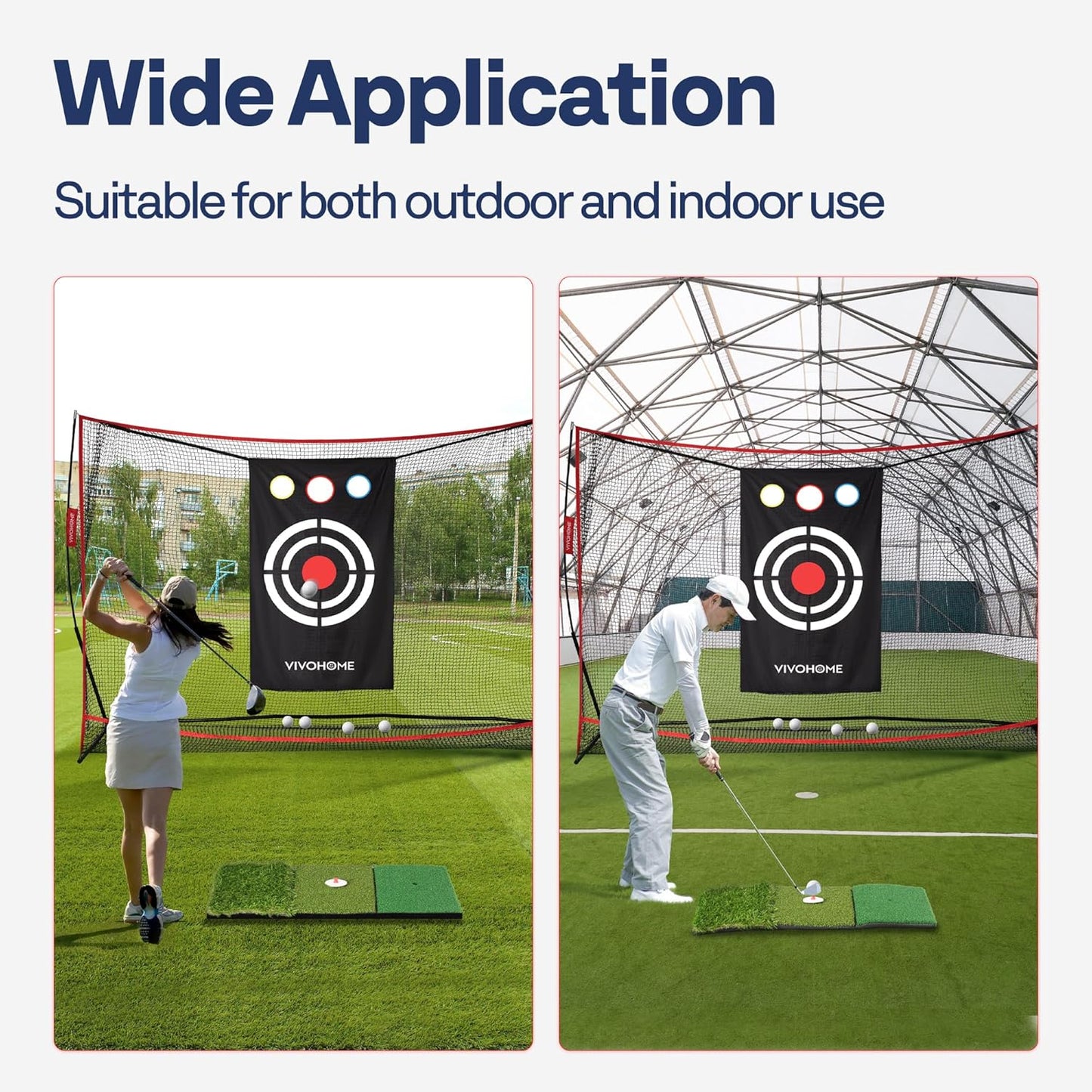 VIVOHOME 10 x 7ft Golf Net for Hitting, Chipping, Driving Training, Heavy Duty Golf Practice Net for Indoor, Backyard, Garage, with Mat, Target Cloth, 8 Tees, 6 Balls, Carry Bag